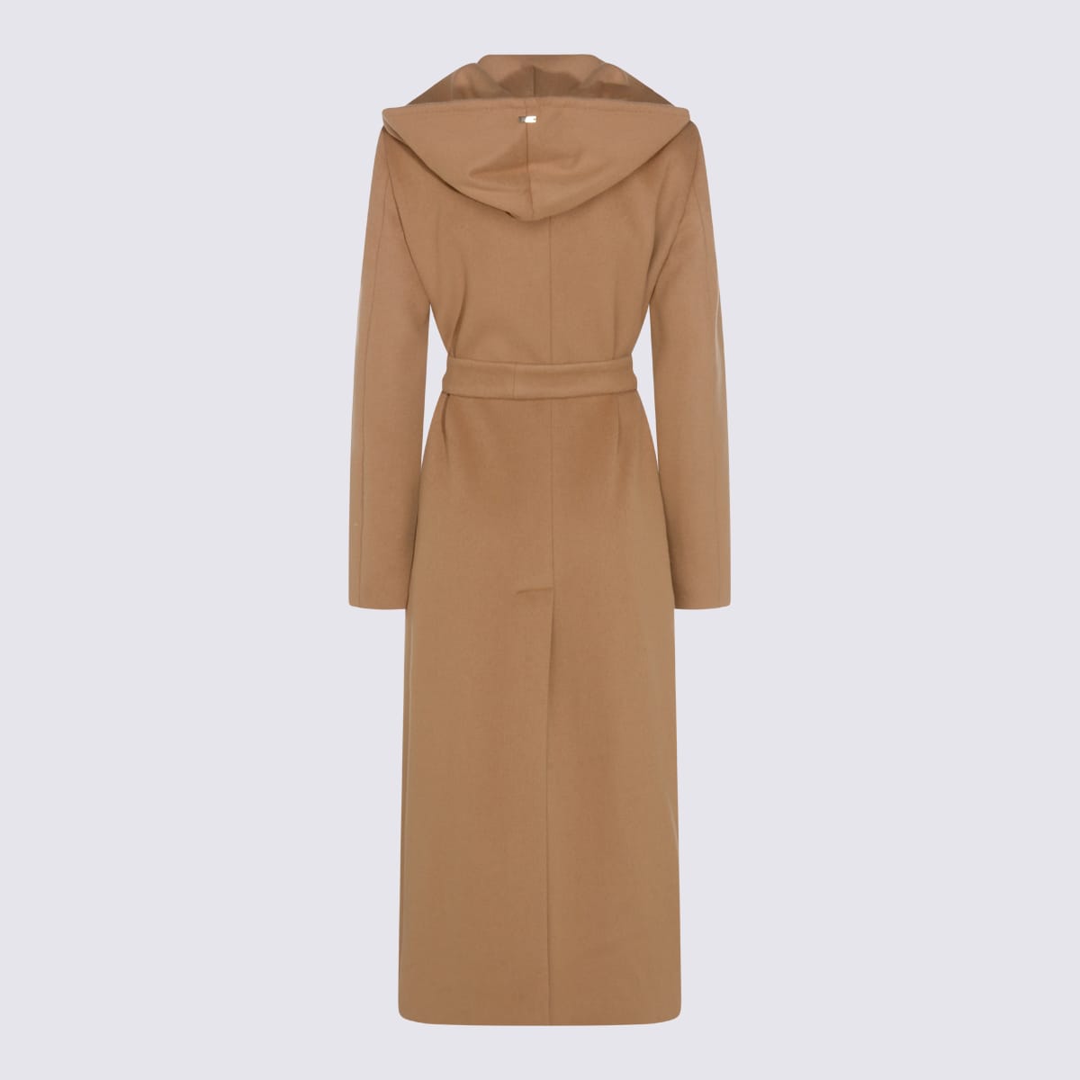 Herno Long Hooded Coat With Belt And Pockets In Brown
