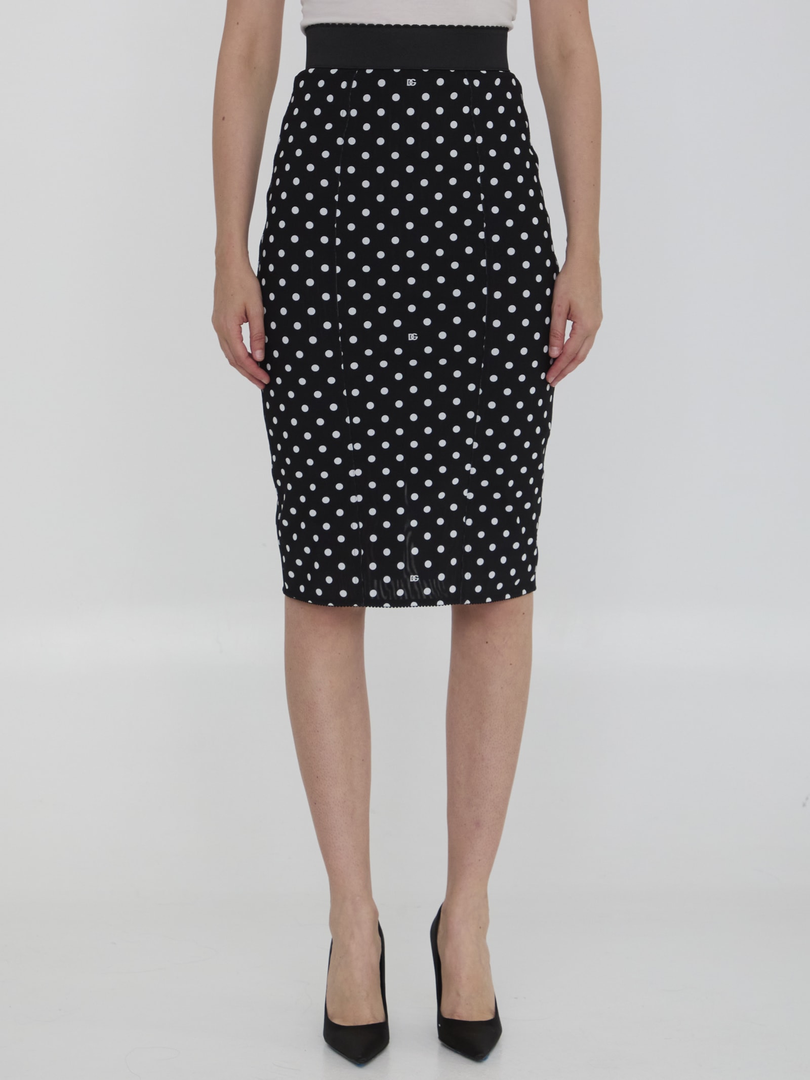 Shop Dolce & Gabbana Skirt With Polka-dot Print In Black