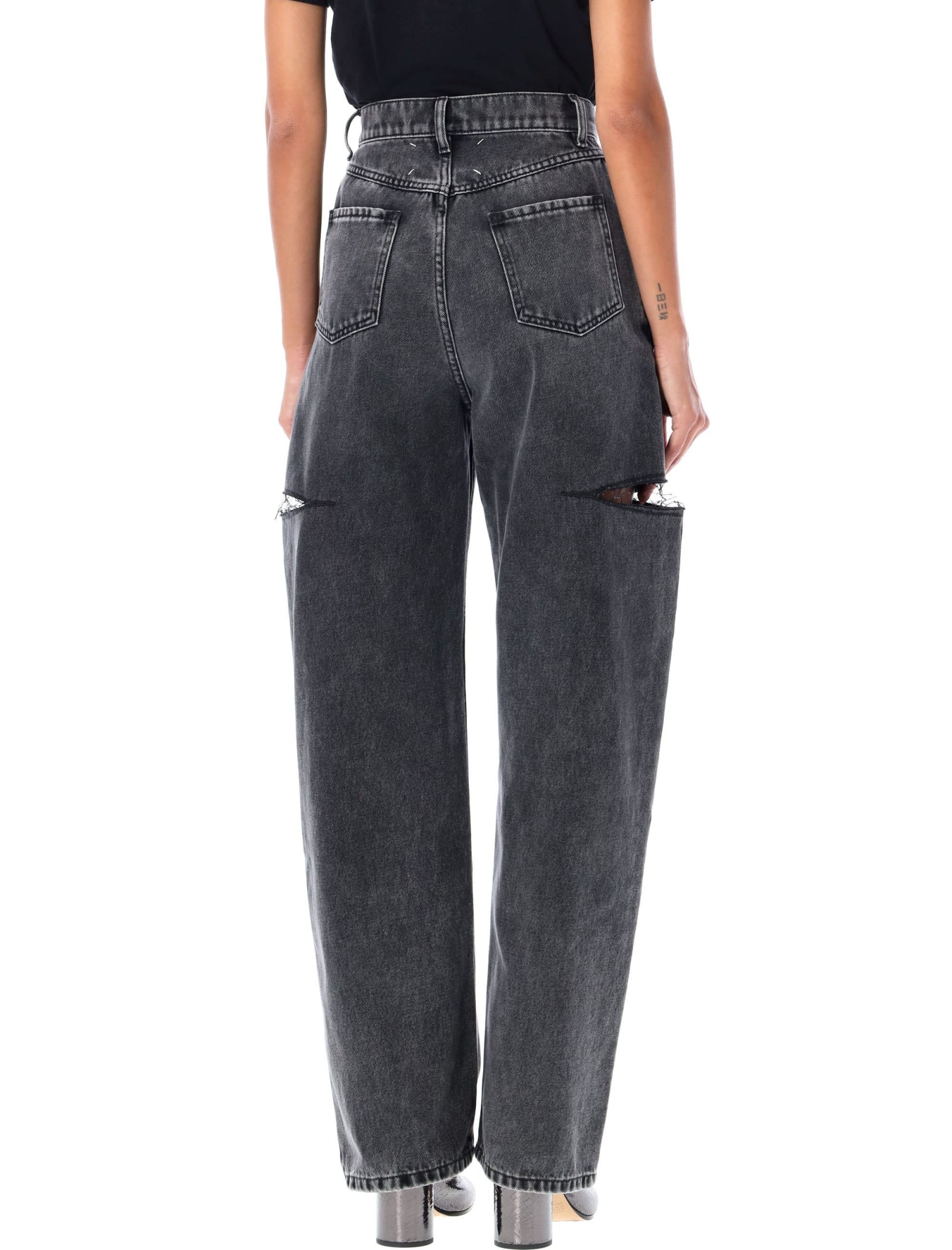 Shop Maison Margiela Cut-out Denim In Black Washed