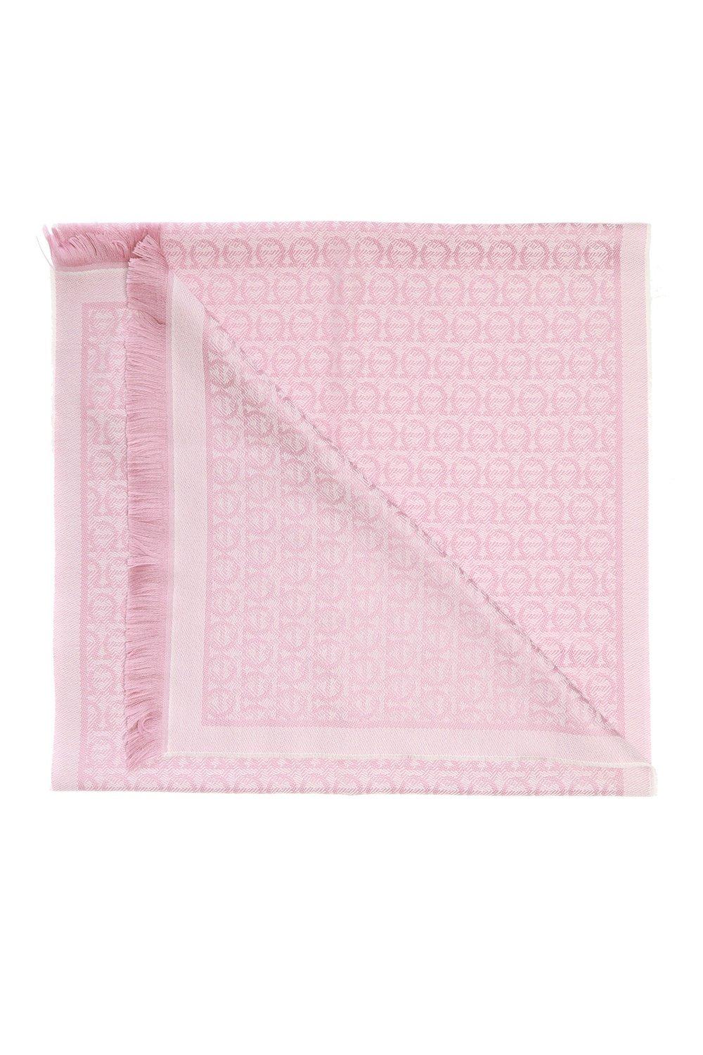Ferragamo Gancini Patterned Fringed Edge Scarf In Rosa