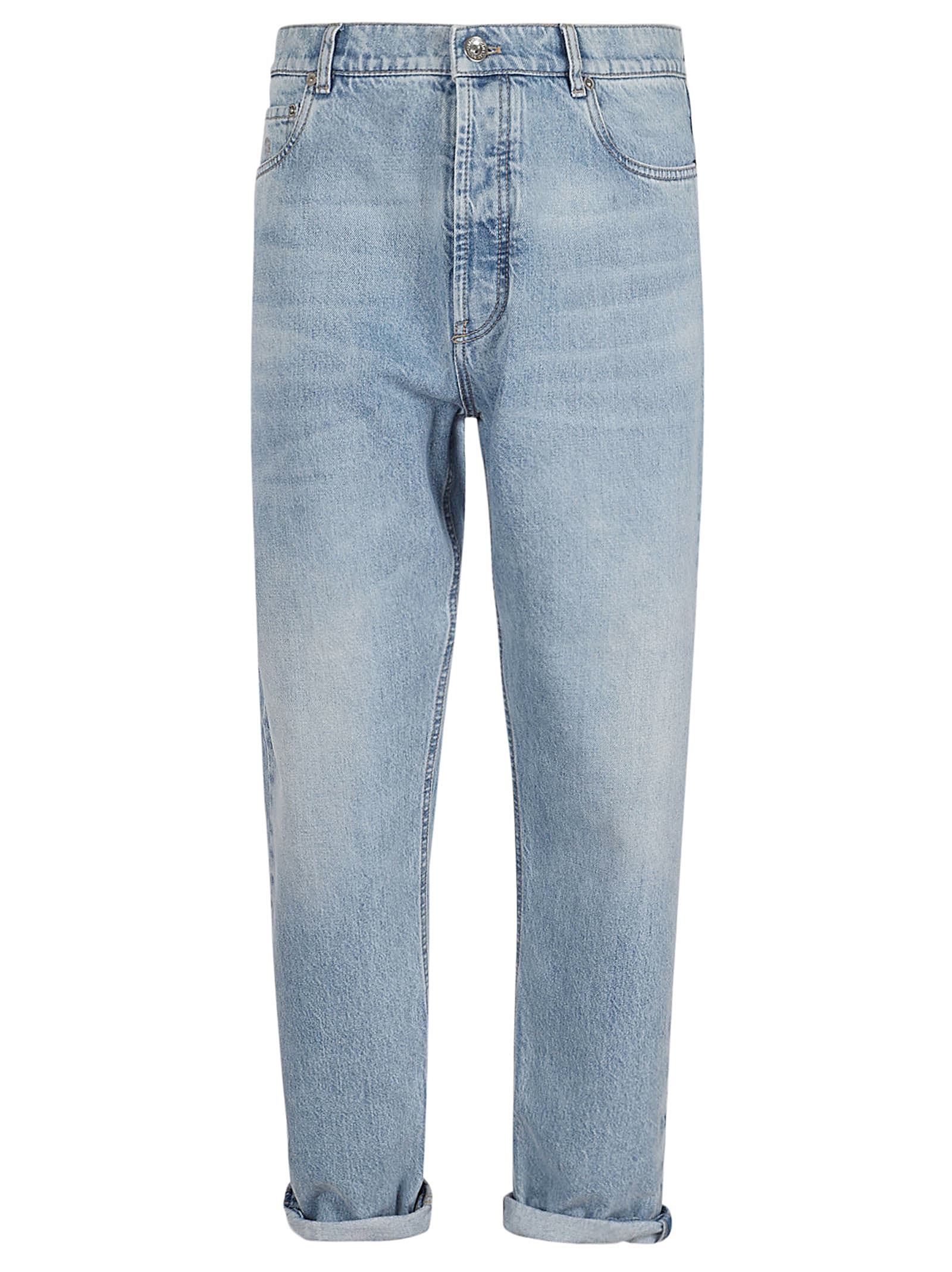 Shop Brunello Cucinelli Denim Pants In Denim Chiaro Old