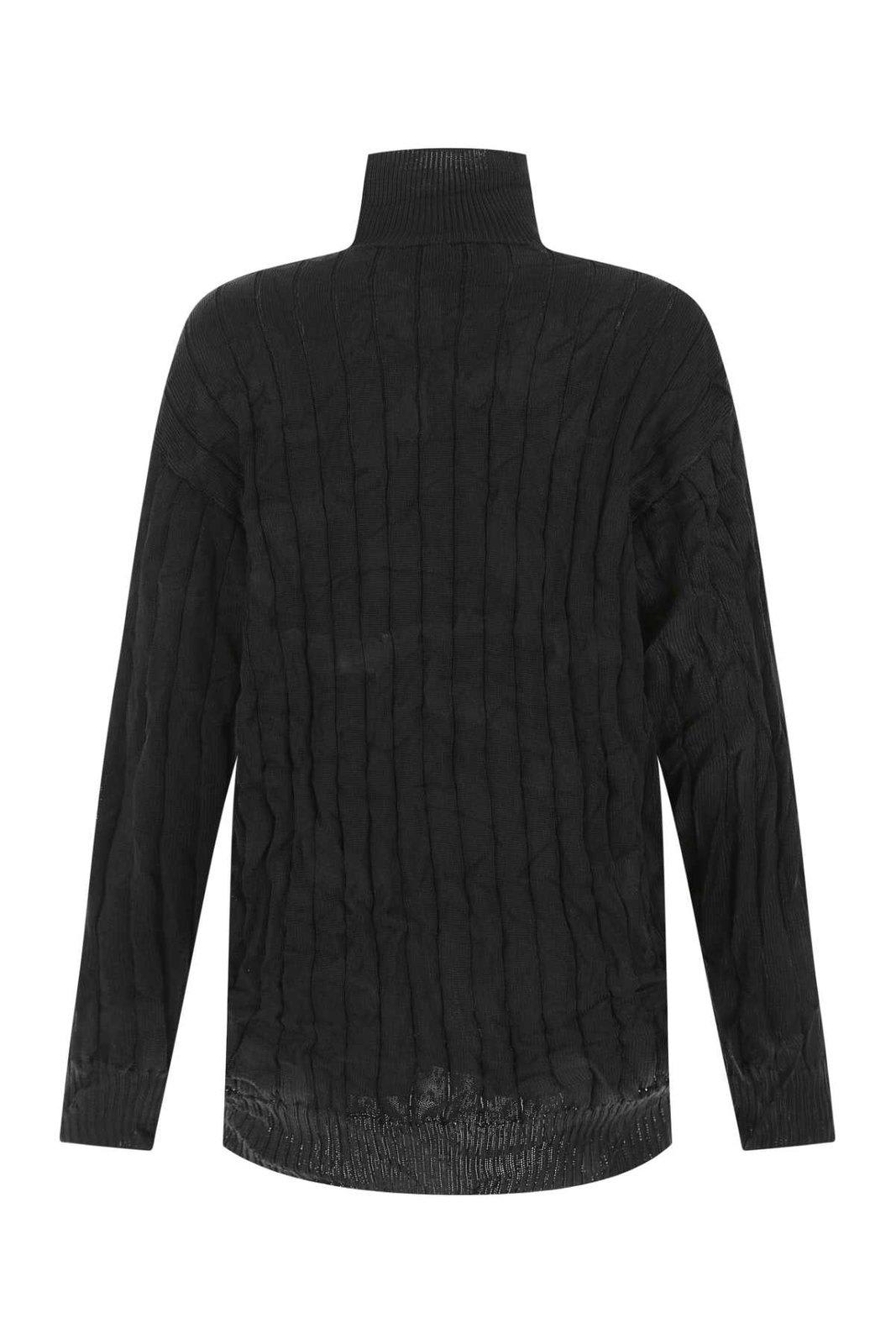 Shop Balenciaga Creased Turtleneck Knit Jumper In Black