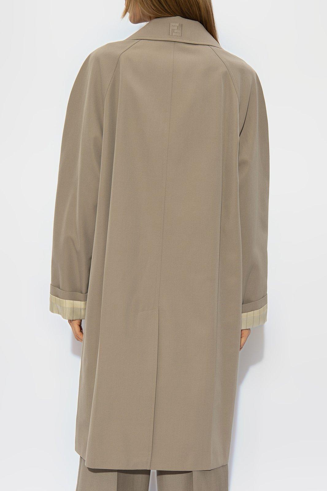 Shop Fendi Single Breasted Long Coat In Beige