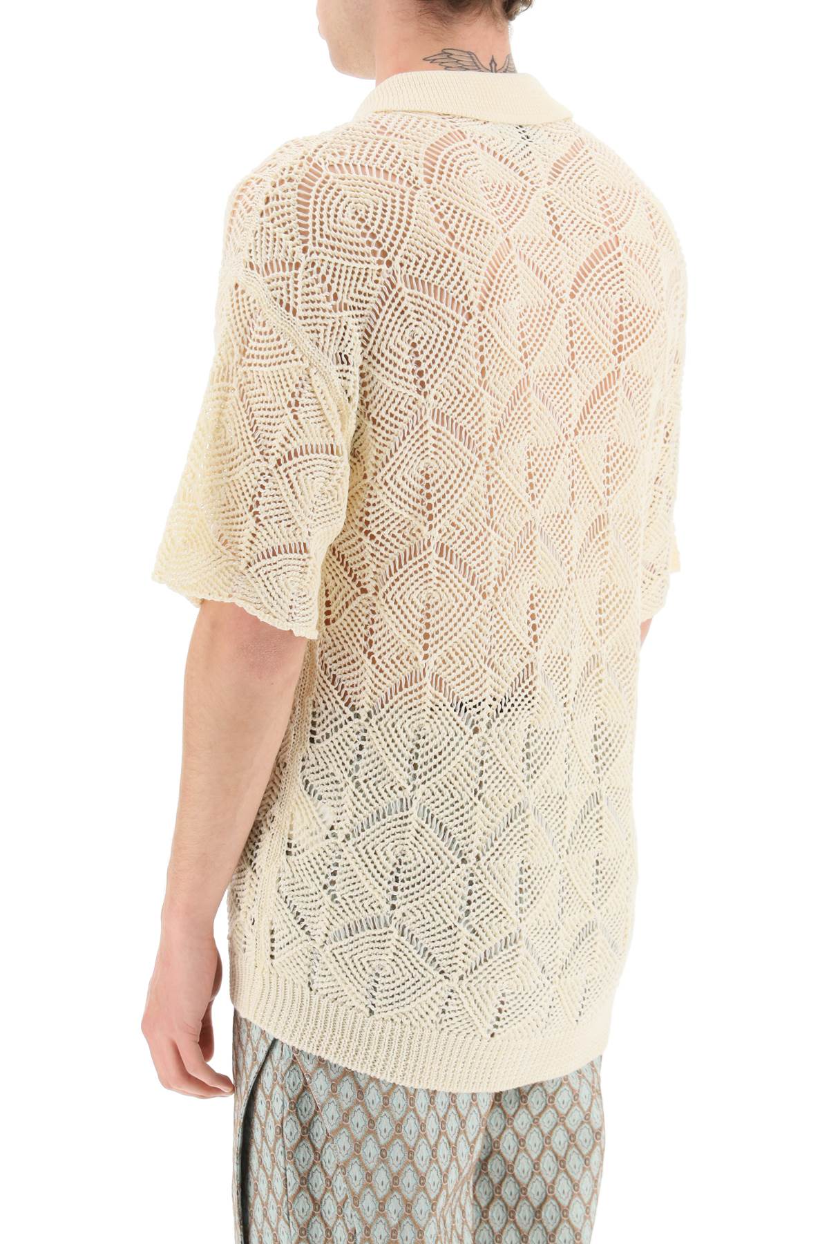 Shop Bonsai Crochet Short Sleeve Shirt In Ivory