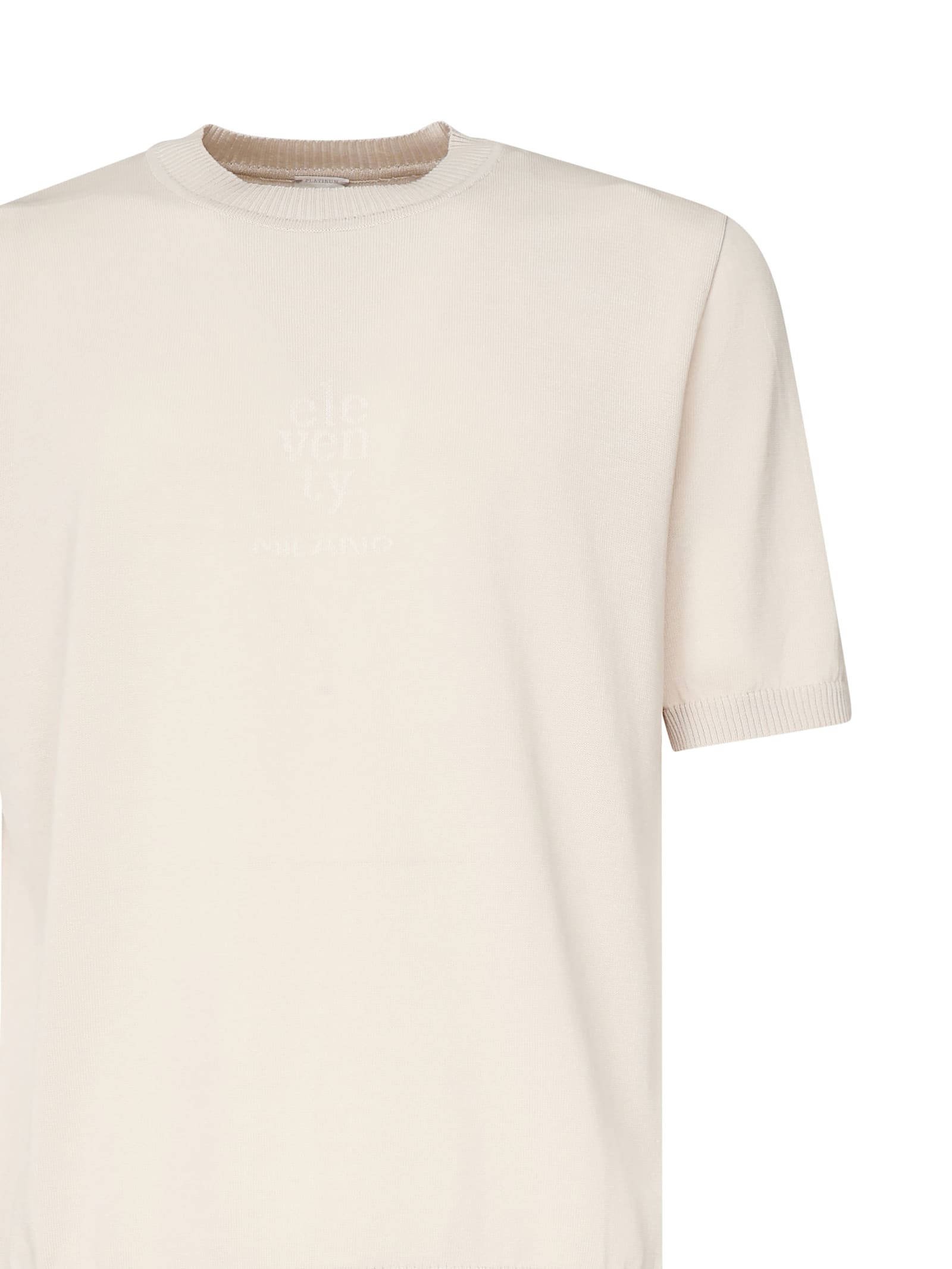 Eleventy Sand Knit Round Neck Short-sleeved Shirt In Sand