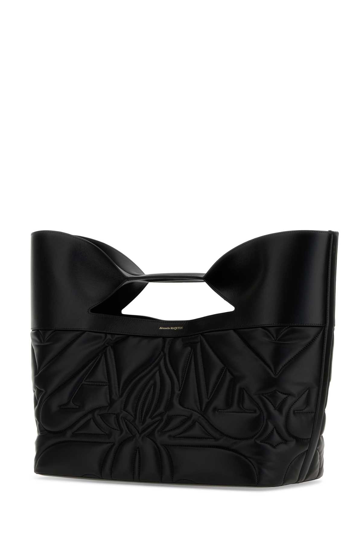 Shop Alexander Mcqueen Black Leather Medium The Bow Handbag