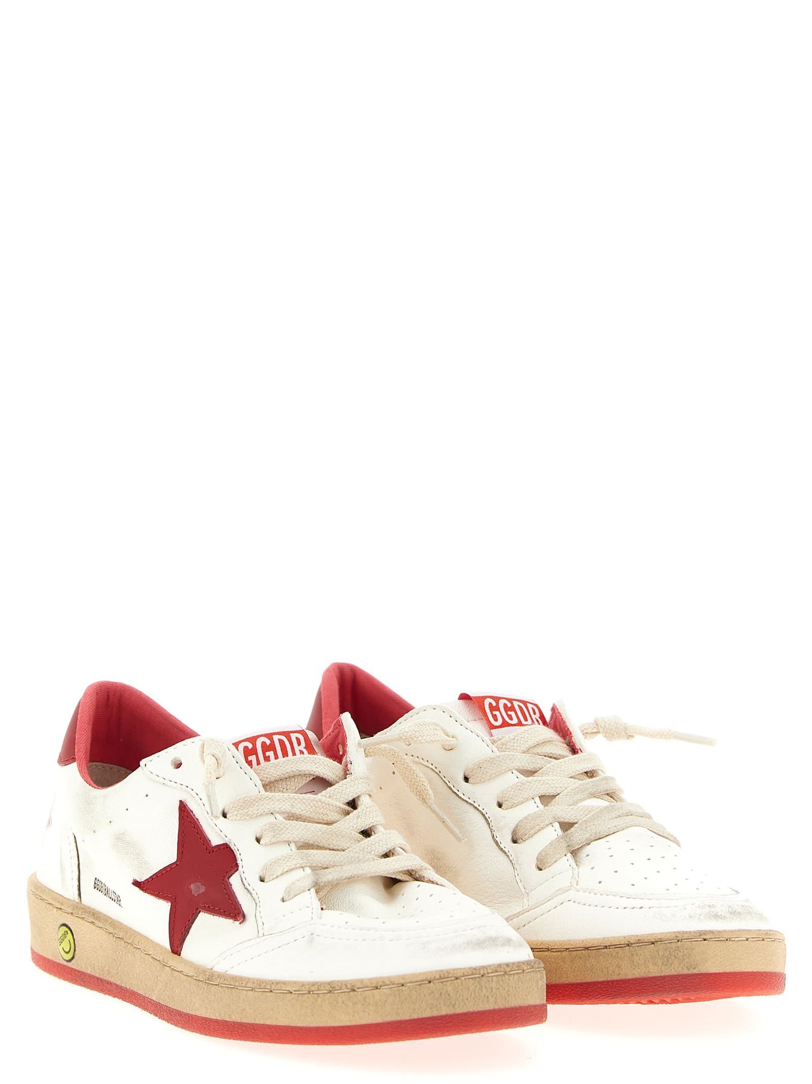 Golden Goose 'ball Star' Leather Sneakers Kids In Red