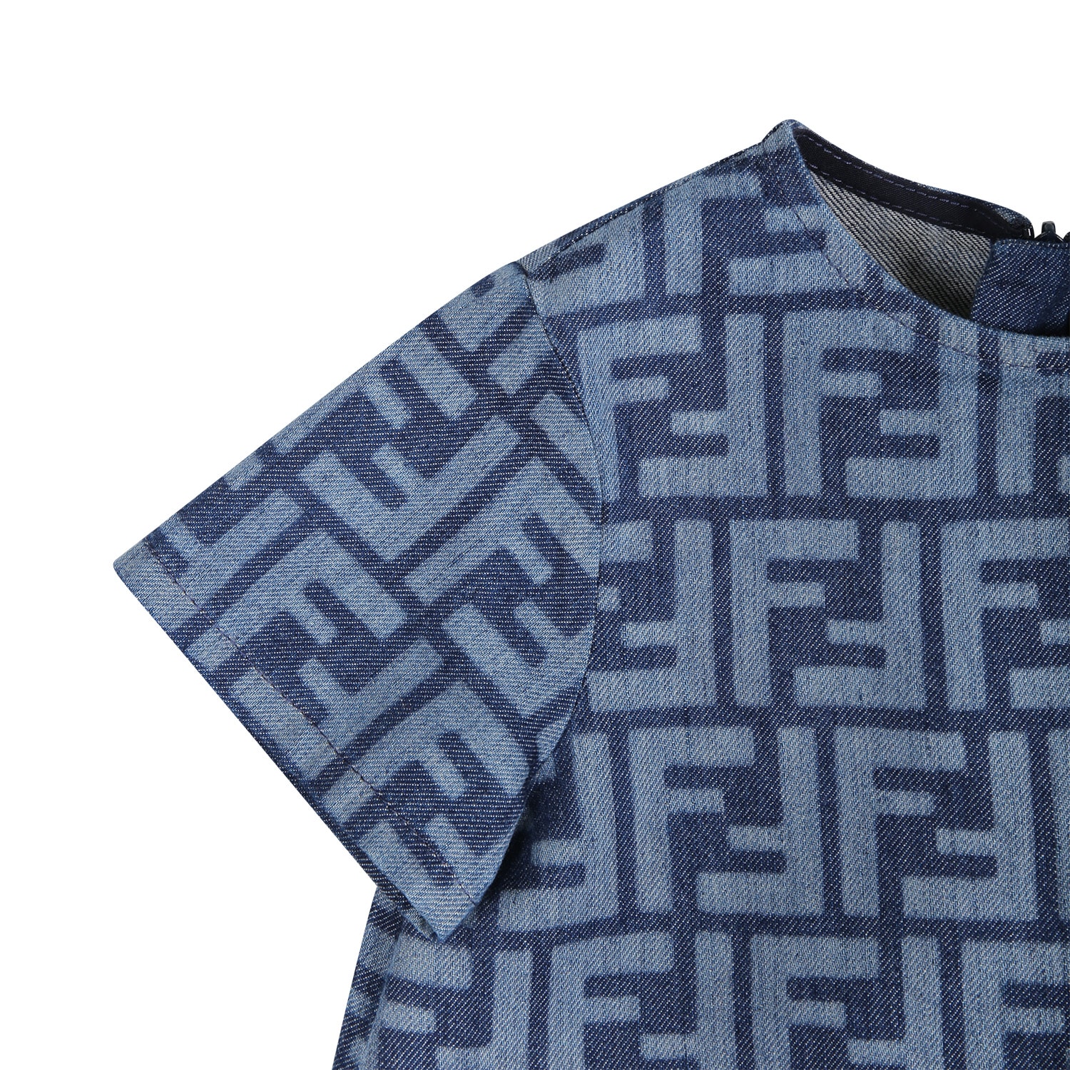 Shop Fendi Denim Dress For Baby Girl With All-over Iconic Ff