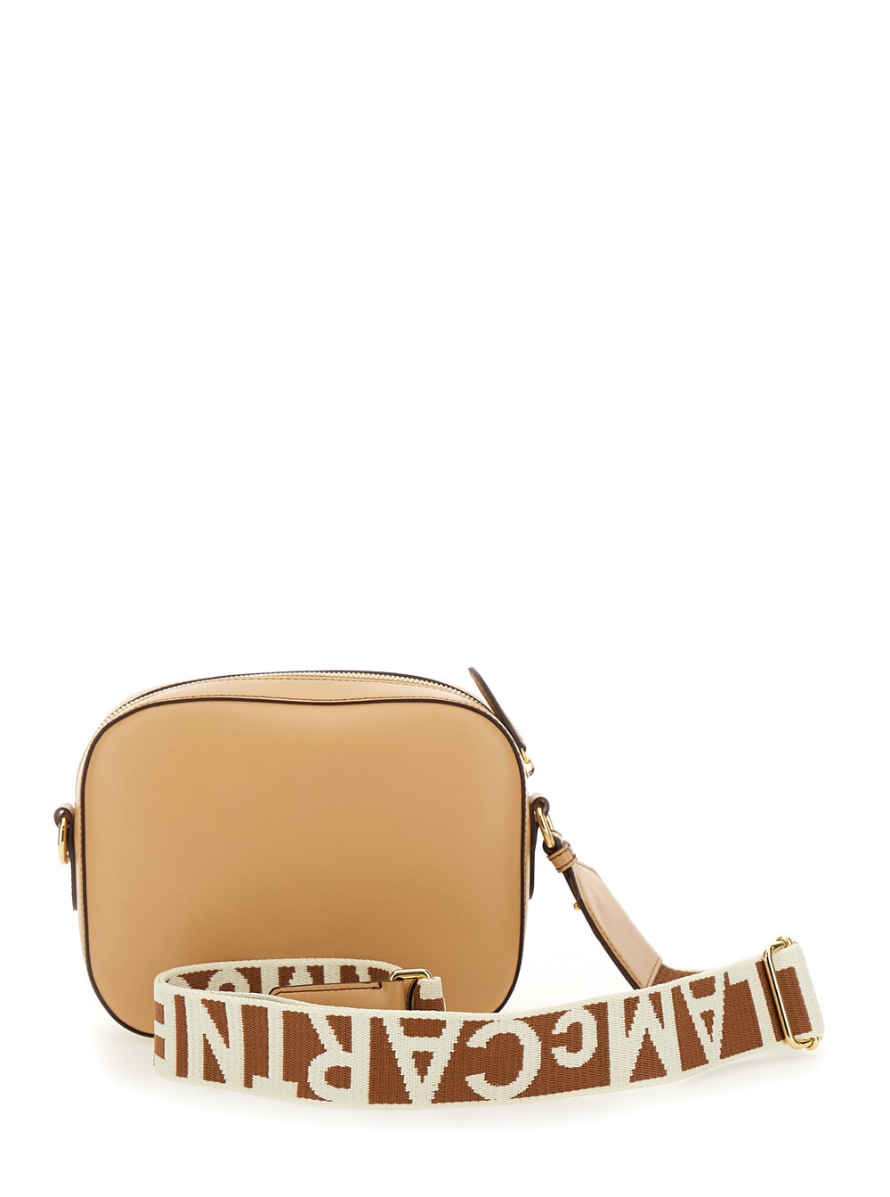 Stella Mccartney Beige Crossbody Bag With Perforated Logo In Faux Leather Woman In Beige