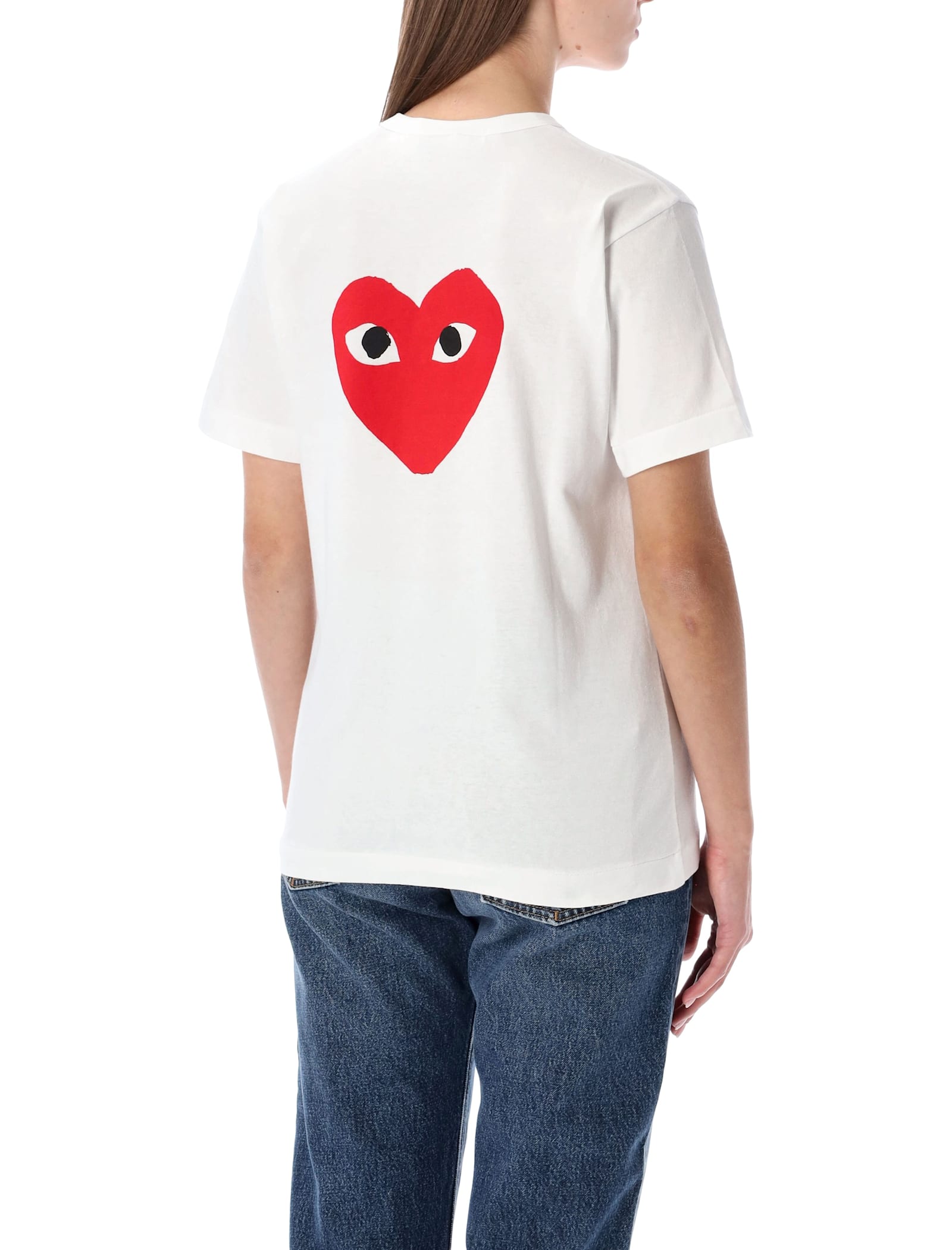 Comme Des Garçons Play White Cotton T-shirt With Double Heart In White