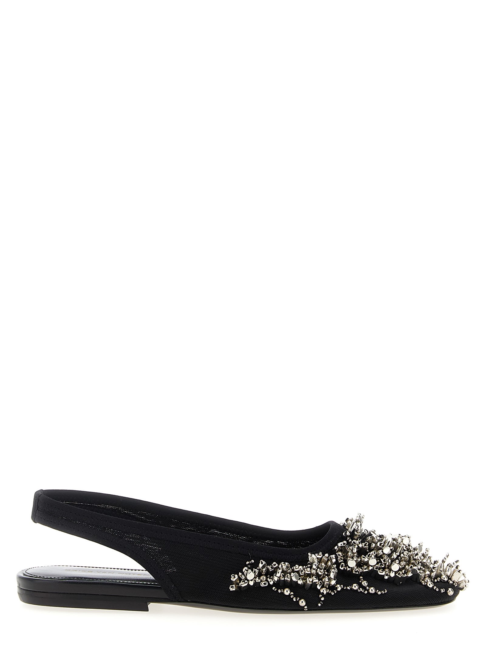 Dries Van Noten Black Embellished Mesh Slingback Ballerina Flats