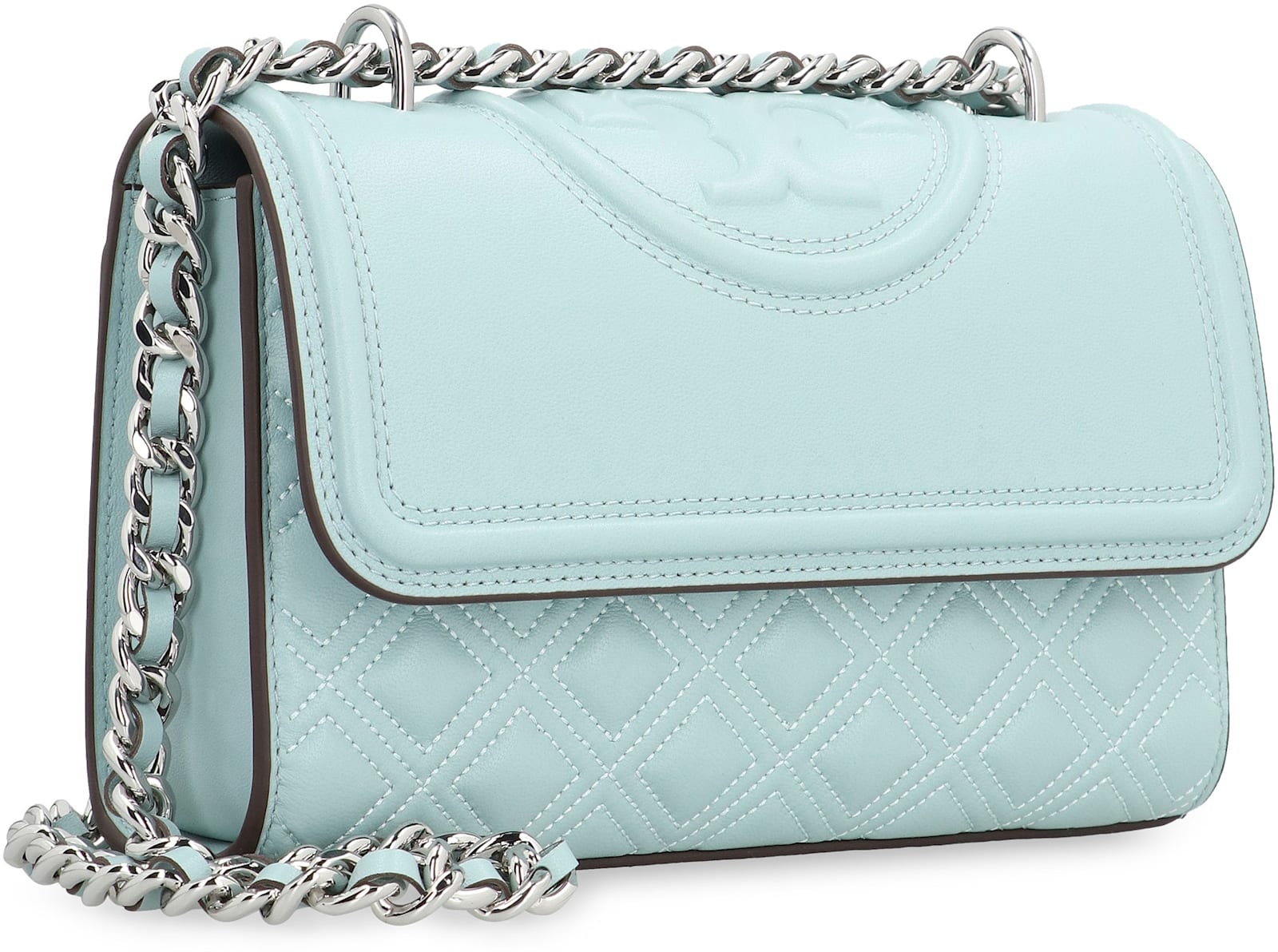 Tory Burch Fleming Quilted Leather Shoulder Bag In Light Blue
