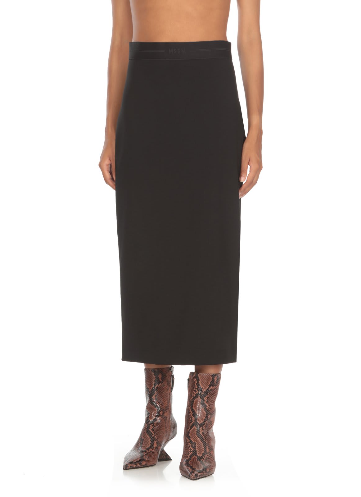Msgm High-waist Logo-jacquard Midi Skirt In Black