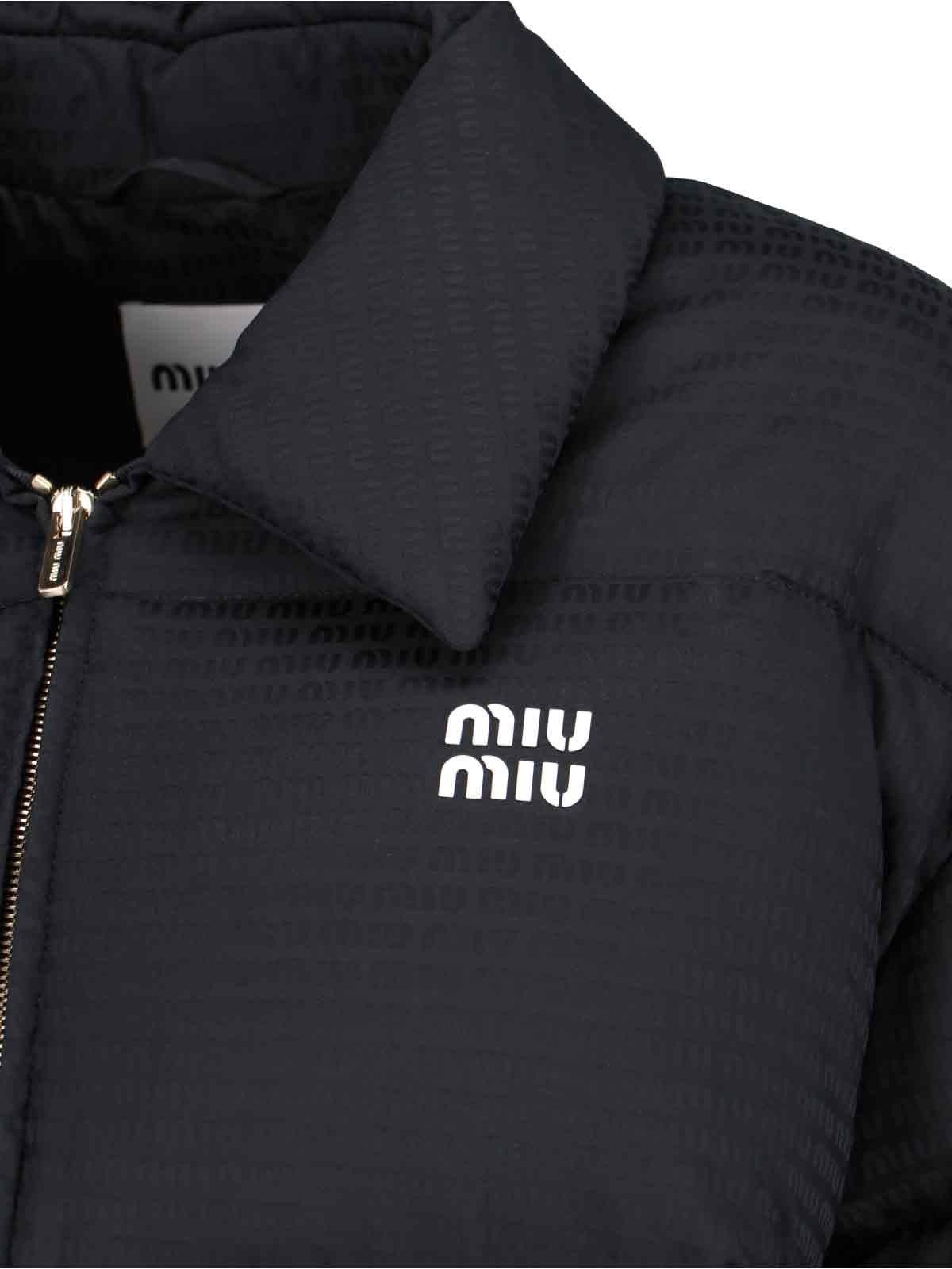 Shop Miu Miu Logo Print Down Jacket In Black