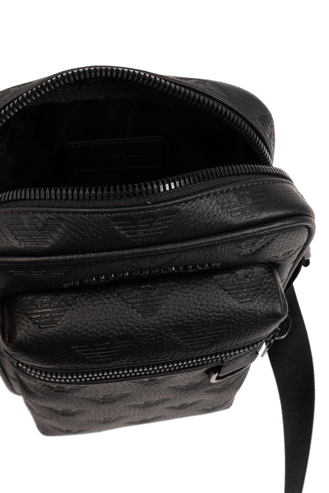 Shop Emporio Armani Monogrammed Shoulder Bag In Black