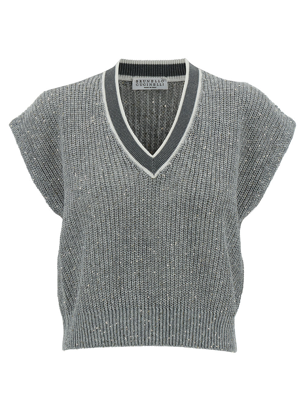Shop Brunello Cucinelli Knit Gilet V Neck In Grey