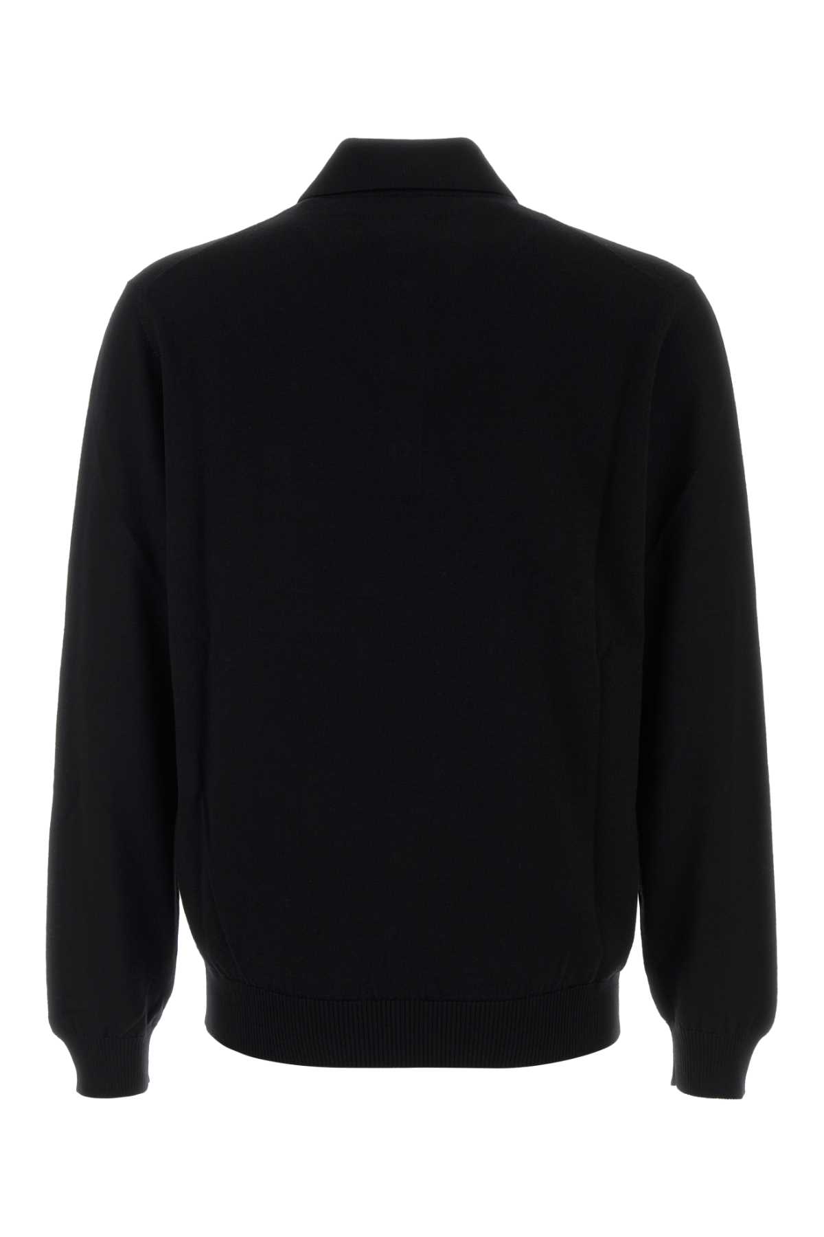 Fendi Stretch Wool Polo Shirt With Ribbed Cuffs And Hem In Black