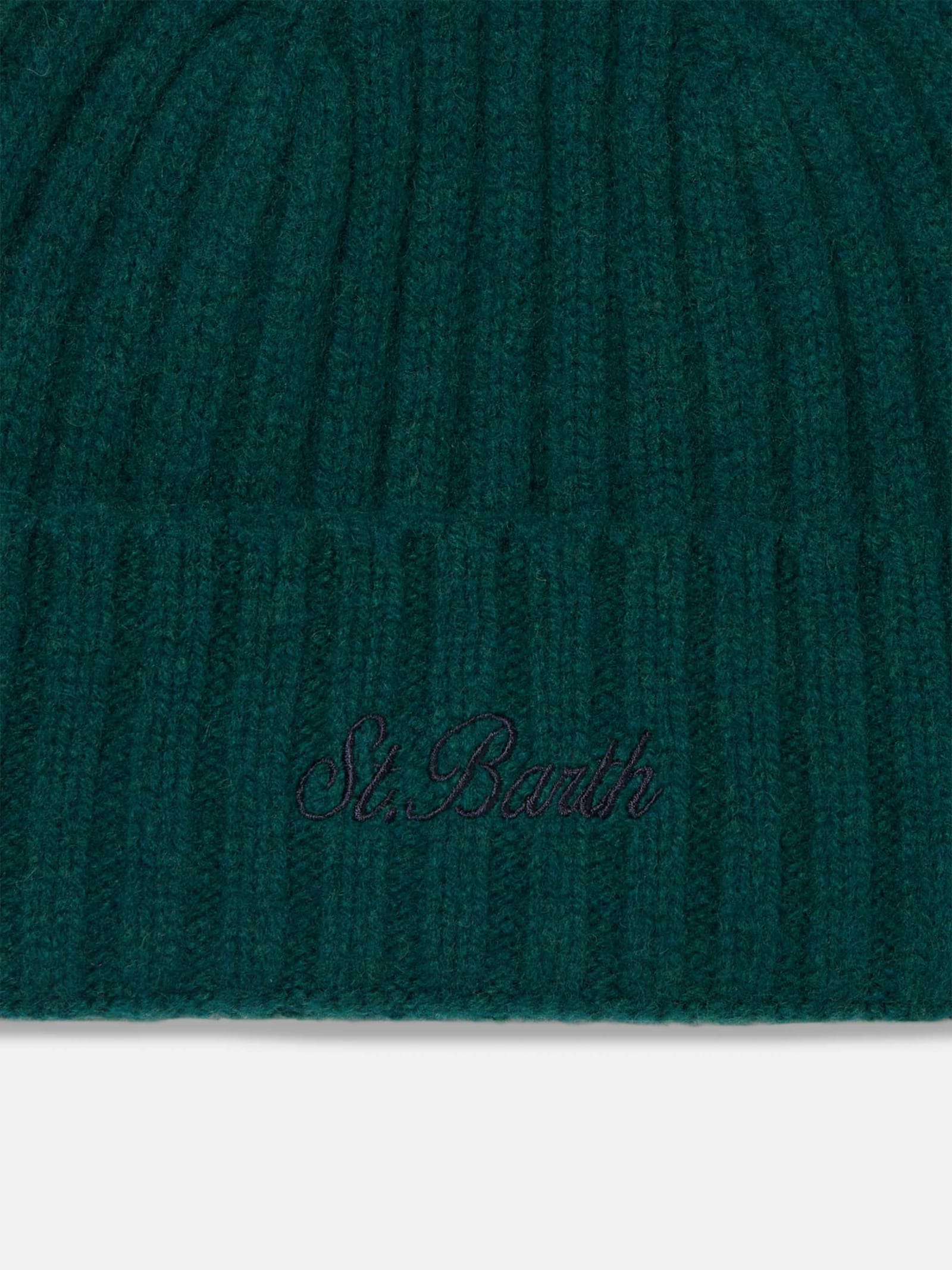 Mc2 Saint Barth Man Green Beanie With St. Barth Embroidery In Green