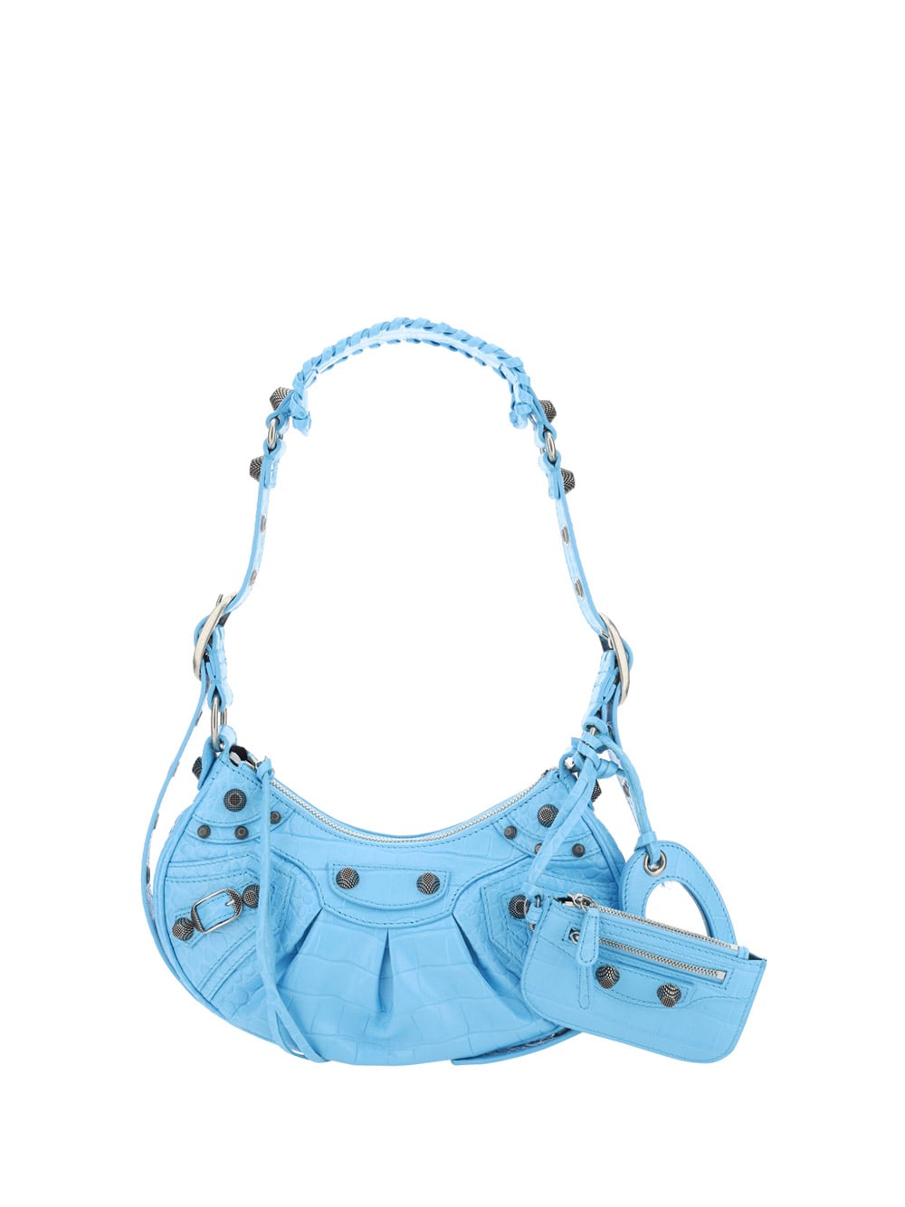 Balenciaga Green Leather Shoulder Handbag With Magnetic Closure And Metal Details In Blue