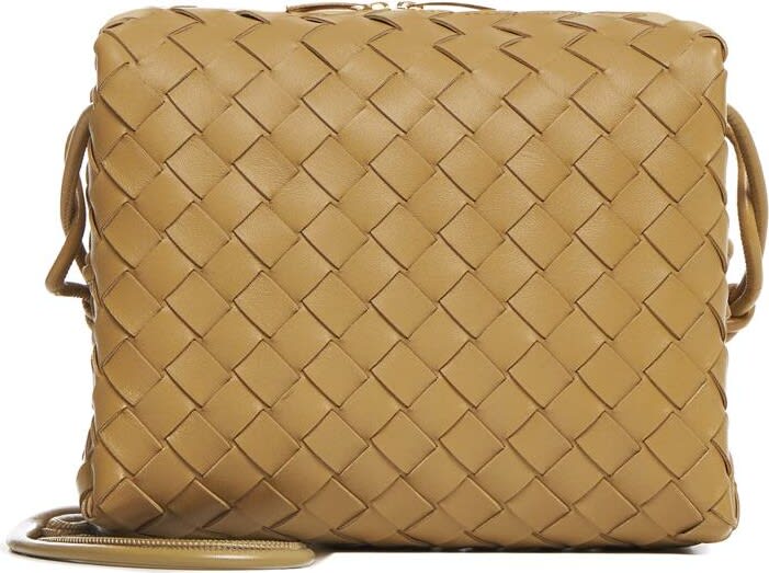 Shop Bottega Veneta Small Loop Leather Camera Bag In Beige