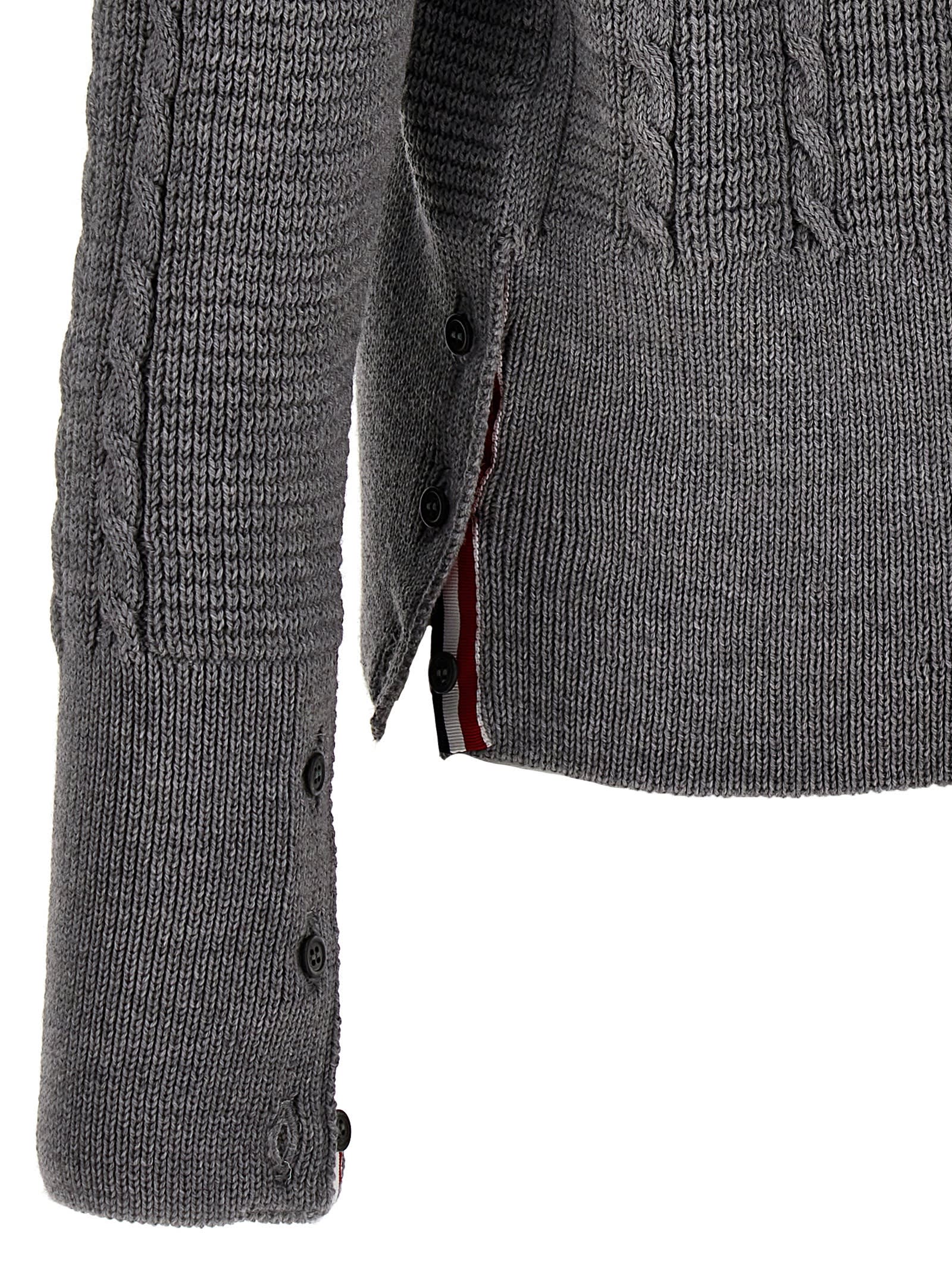 Shop Thom Browne Cable Stitch Cardigan In Gray