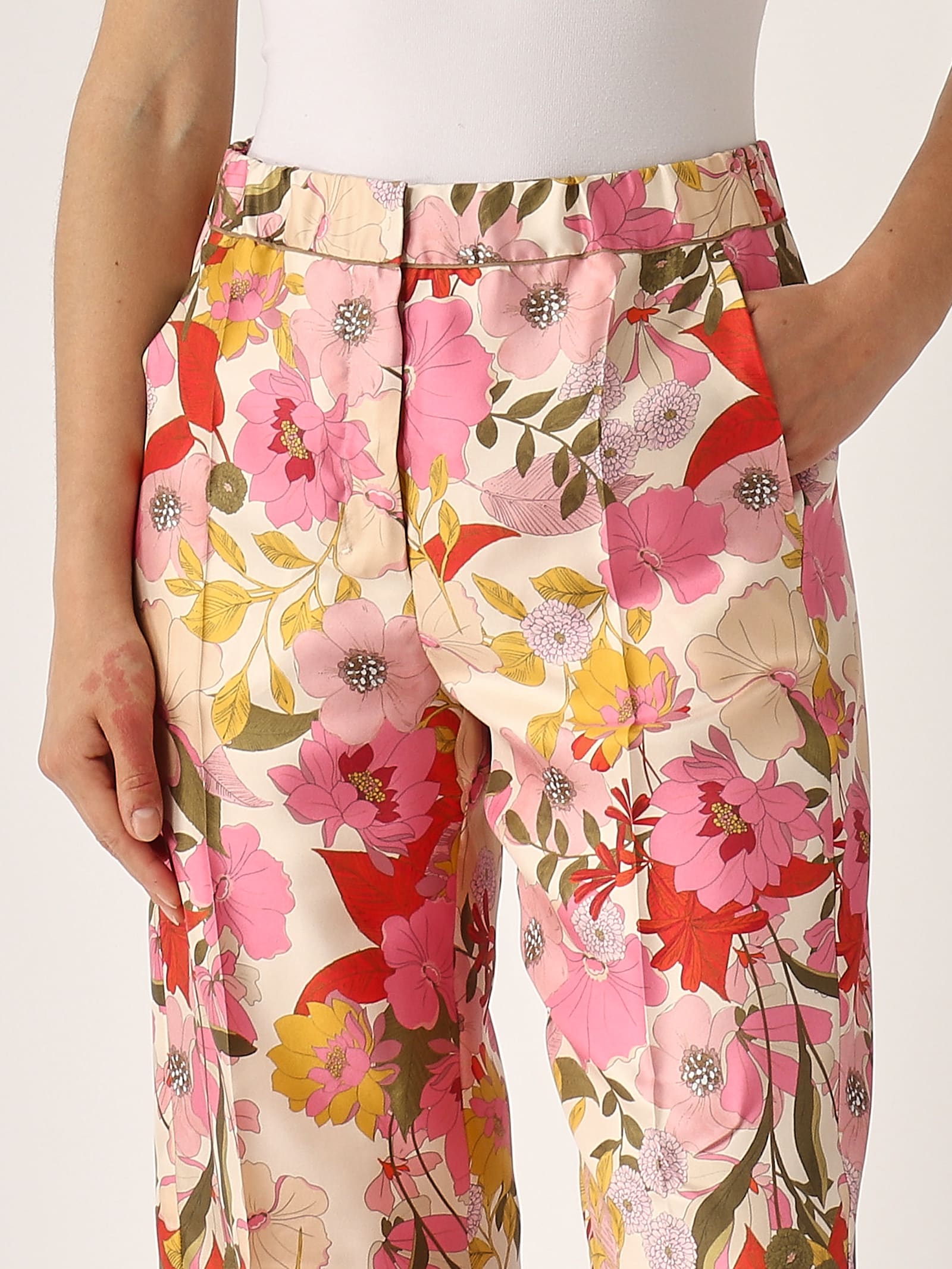 's Max Mara Elastic Waistband Floral Print Lightweight Wide Leg Trousers In Floreale