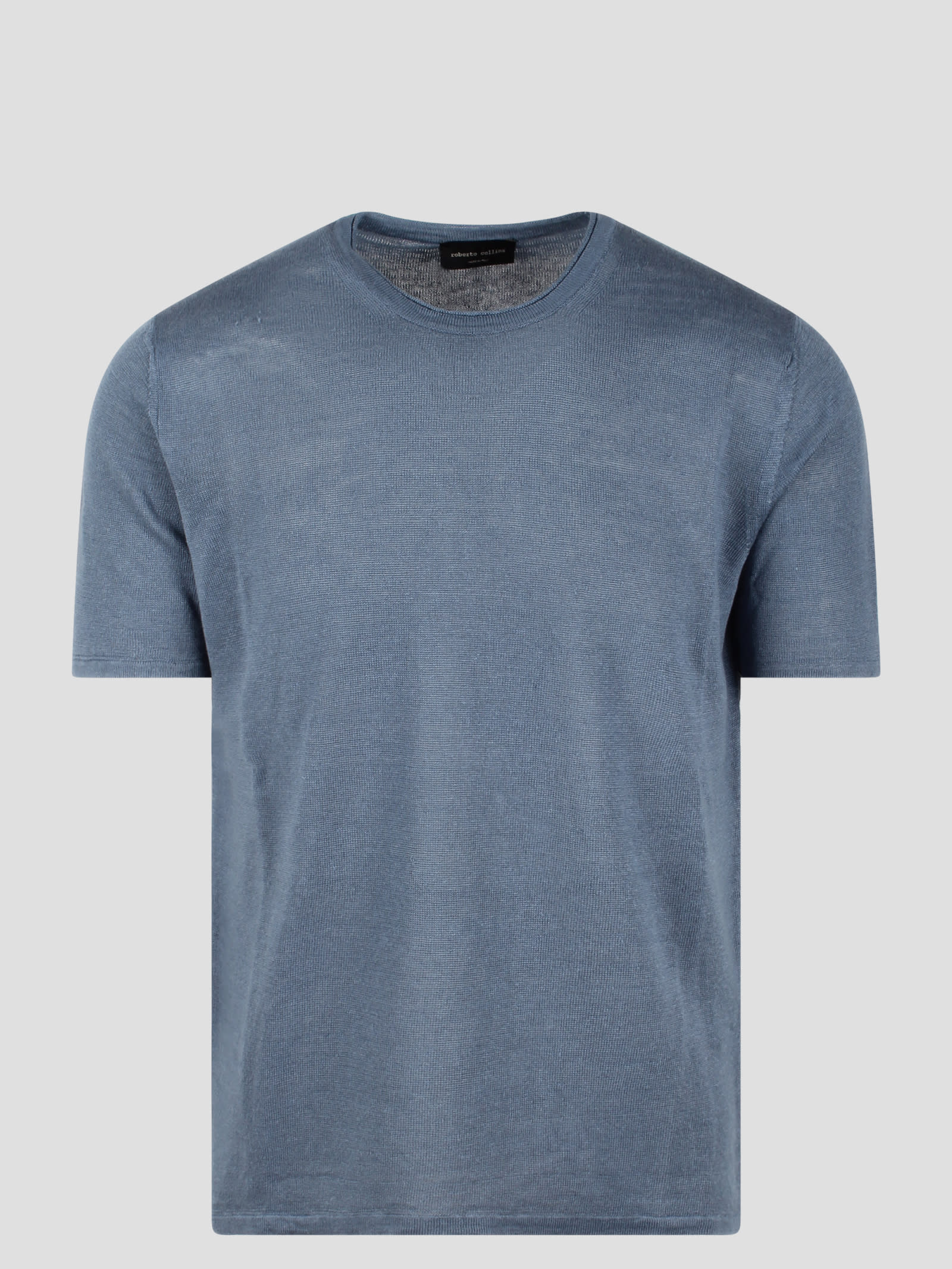 Shop Roberto Collina Linen Knit Short Sleeve T-shirt In Blue