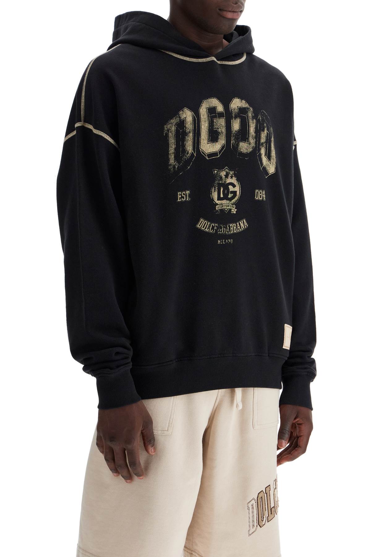 Shop Dolce & Gabbana Oversized Hoodie With Hood And Logo Print In Nero (black)