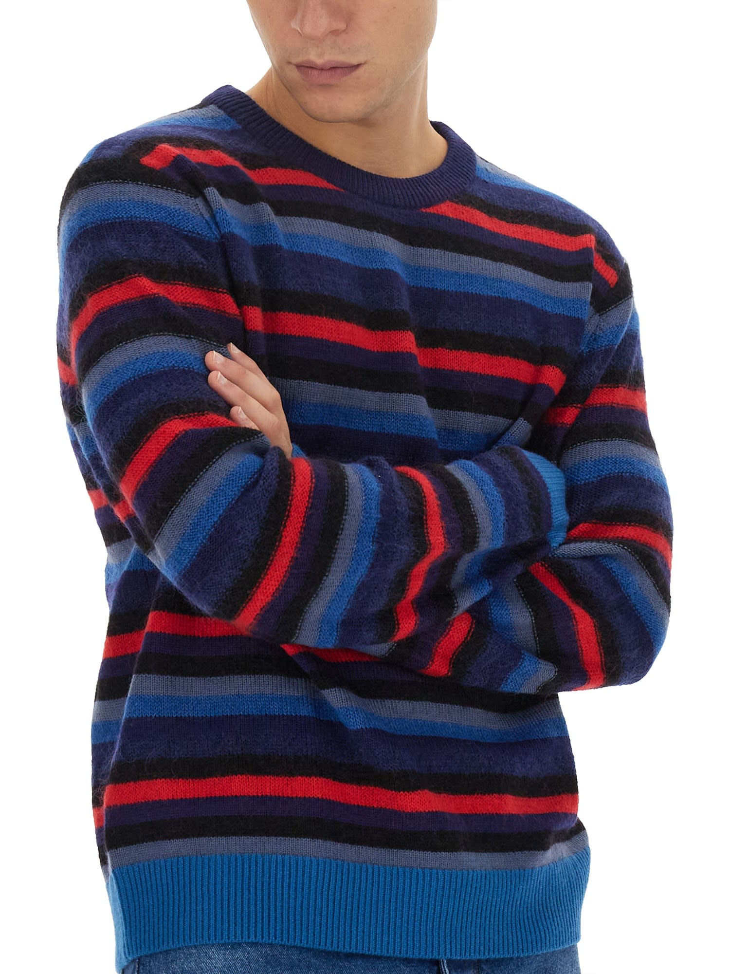 Shop Ps By Paul Smith Jersey With Stripe Pattern Sweater In Dark Navy