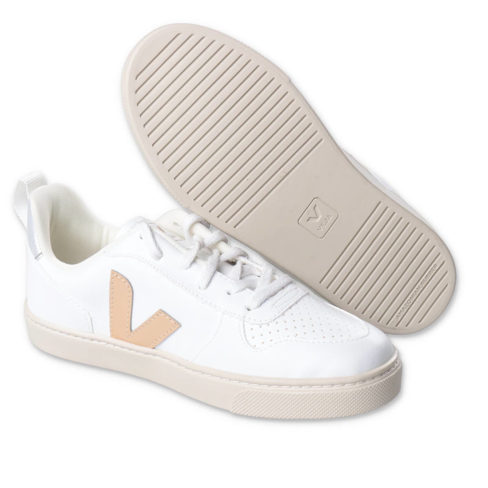 Shop Veja Sneakers Bianche In Similpelle Con Lacci Bambino In Bianco