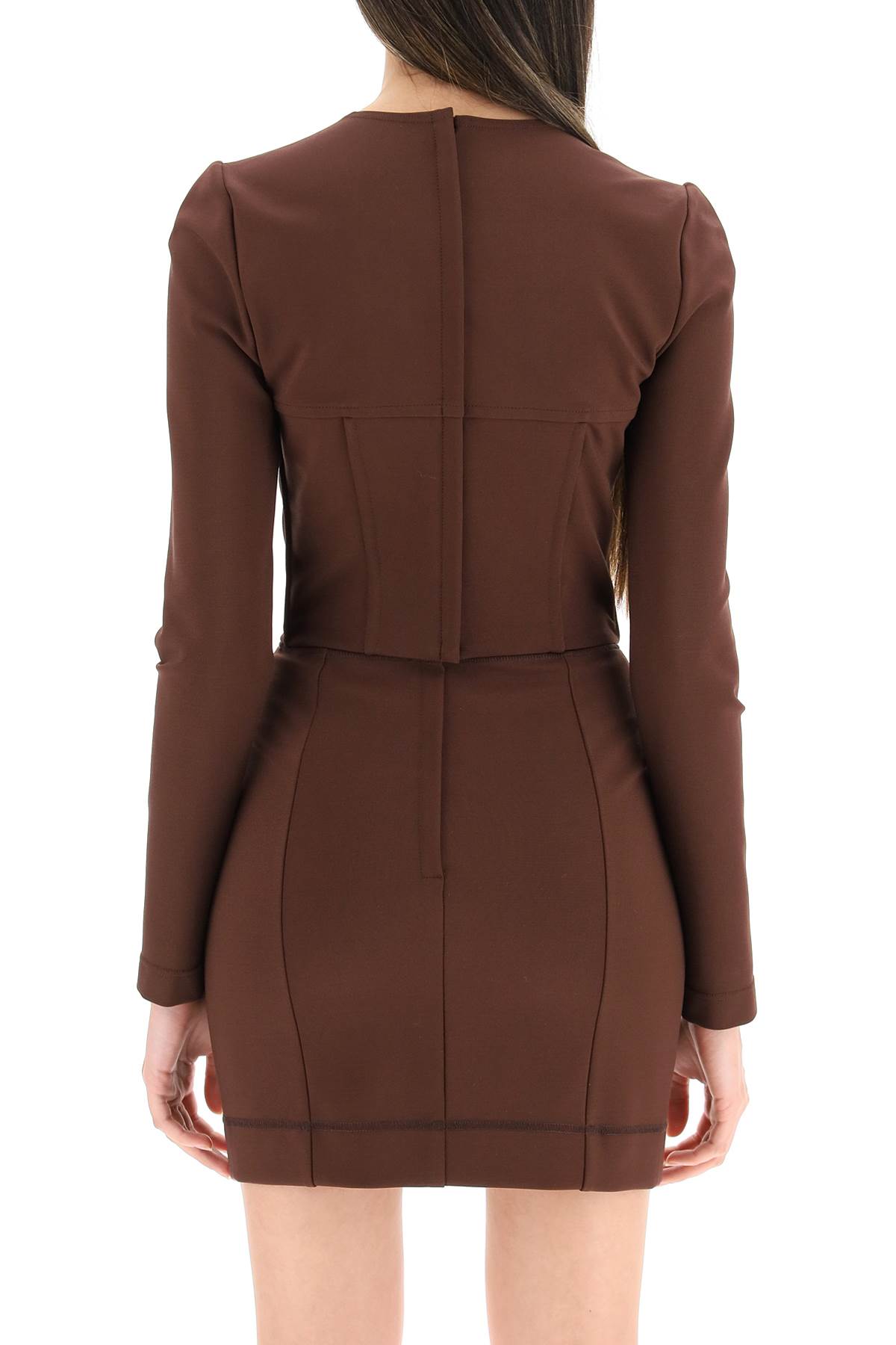 Dolce & Gabbana Long Sleeve Crop Stretch Jersey Corset Top In Brown