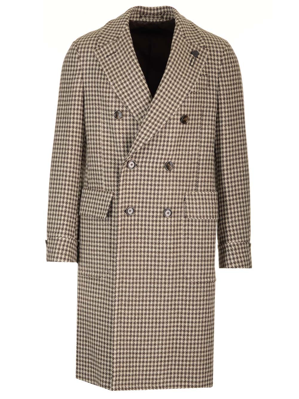 Shop Lardini Pied De Poule Coat In Beige