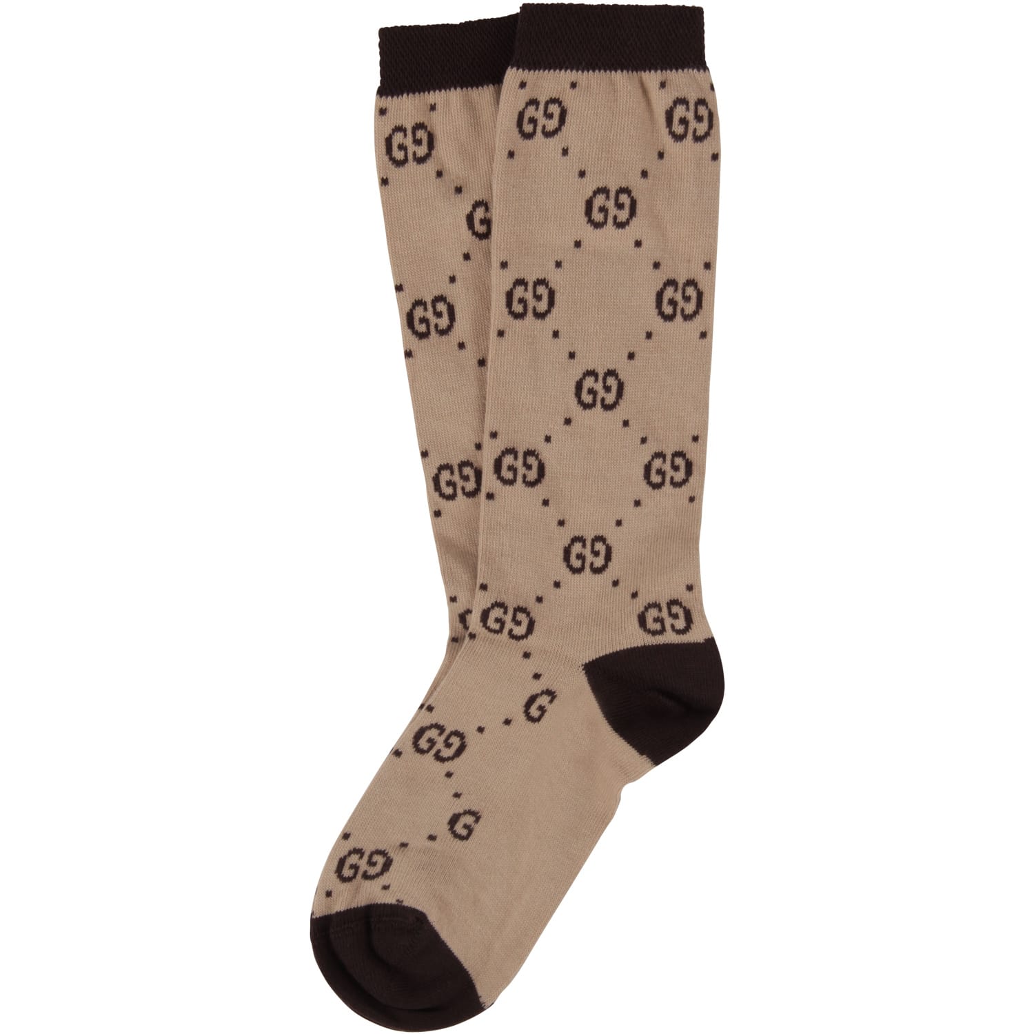 Gucci Beige Socks For Kid With Black Doube Gg