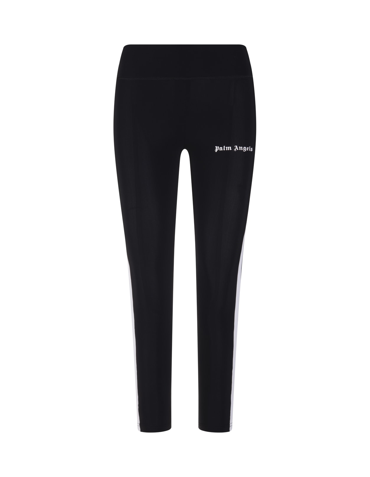 Palm Angels Woman Black Leggings With Contrast Logo And Side Bands