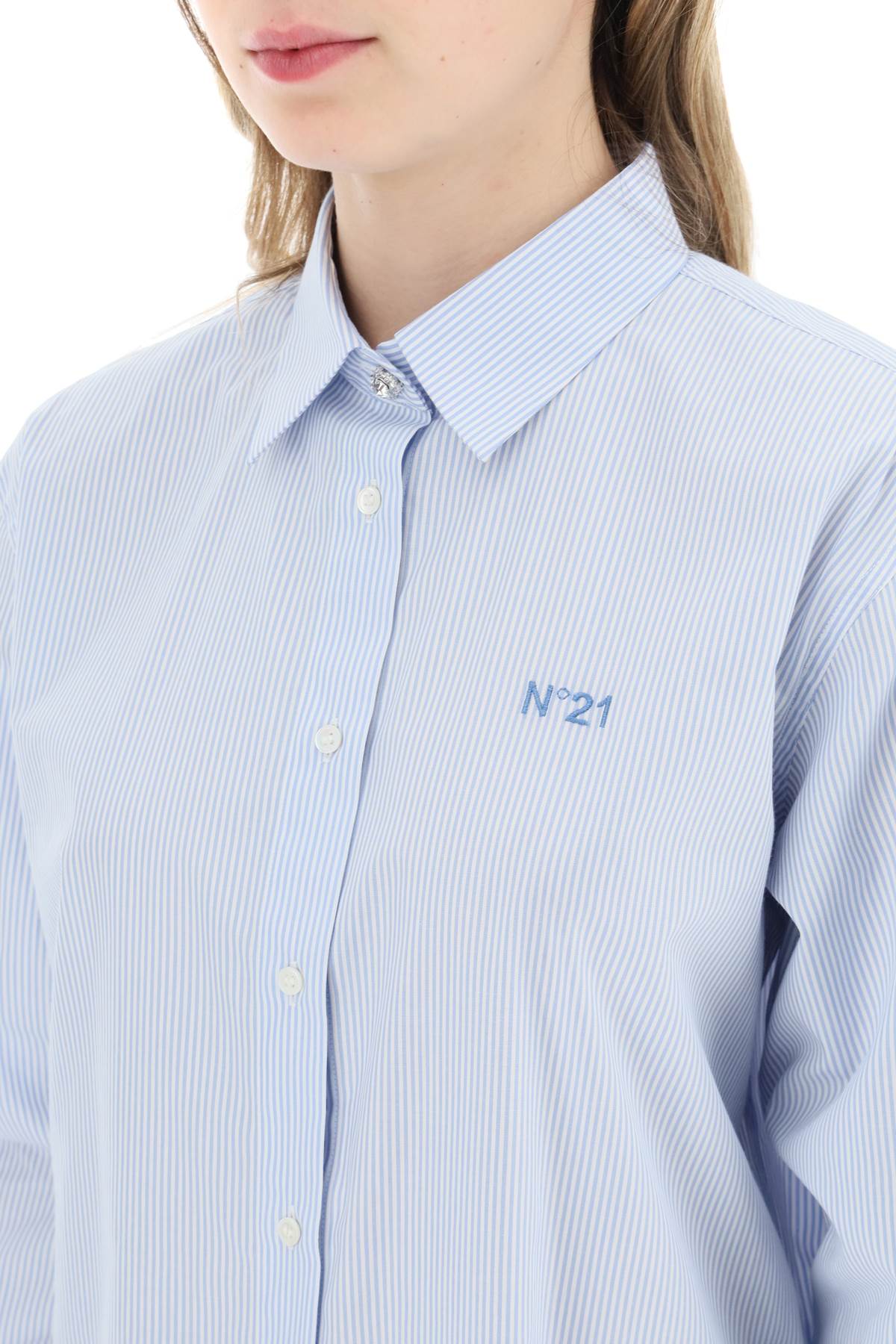Shop N°21 Striped Shirt With Jewel Buttons In Rigato Bianco Azzurro (white)