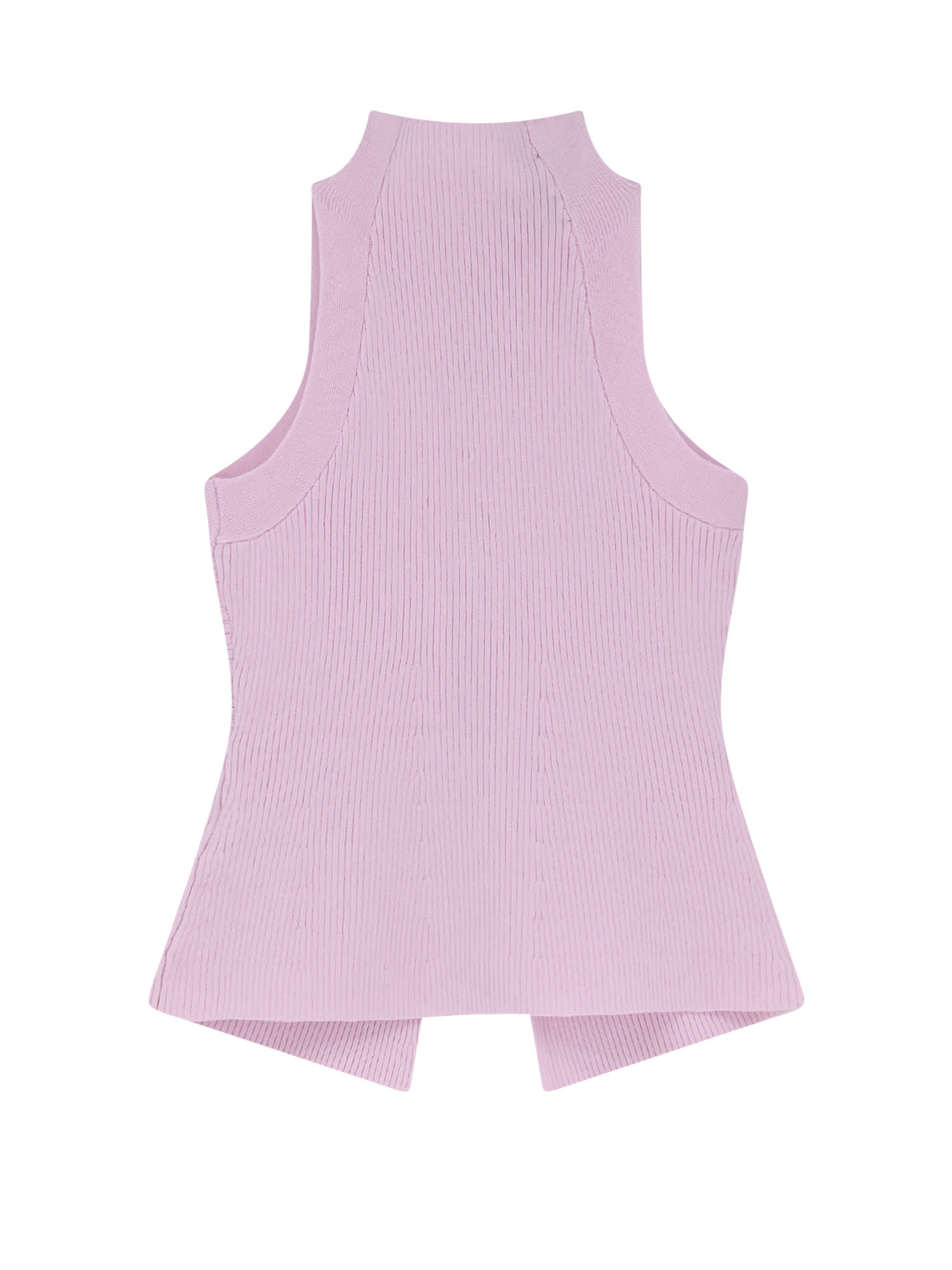 Elisabetta Franchi Ribbed Knitted Top With Metal Detail In Pink