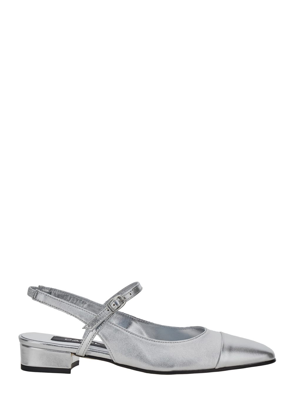 oceano Silver Colored Slingback Ballet Shoes With Contrasting Toe In Leather Woman