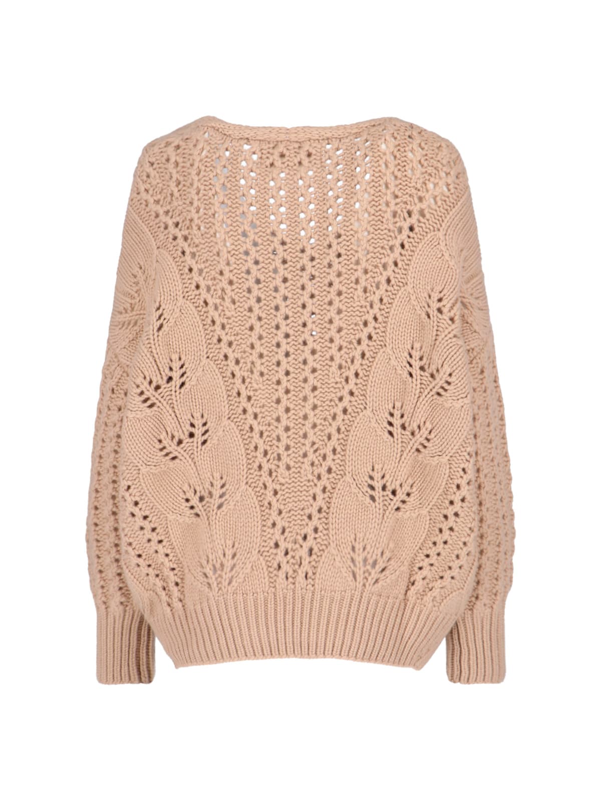 Ermanno Scervino Cashmere Sweater With Openwork Floral Design And V-neckline In Gold