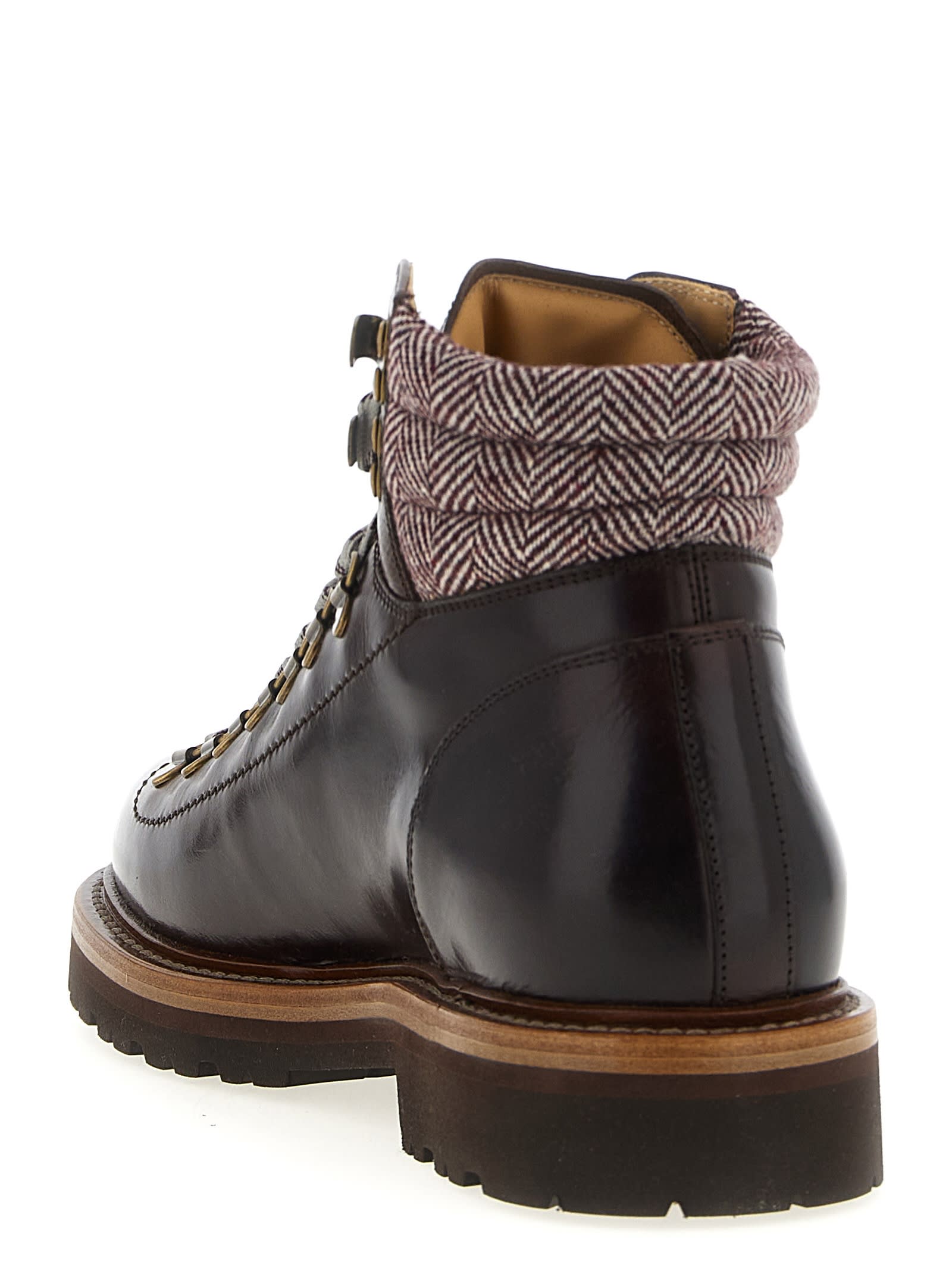 Brunello Cucinelli Herringbone Insert Ankle Boots In Brown