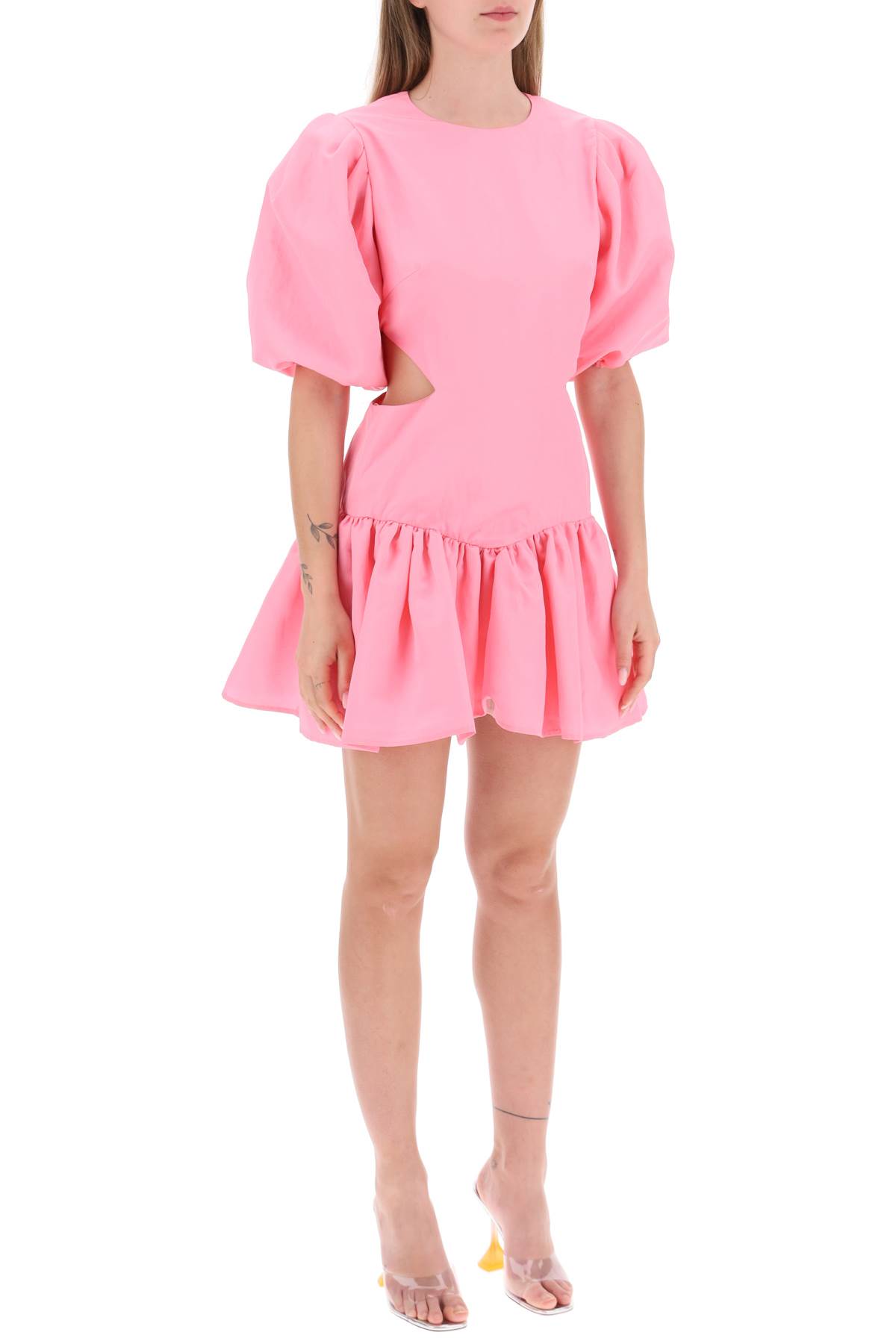 Shop Msgm Mini Dress With Balloon Sleeves And Cut-outs In Rosa (pink)
