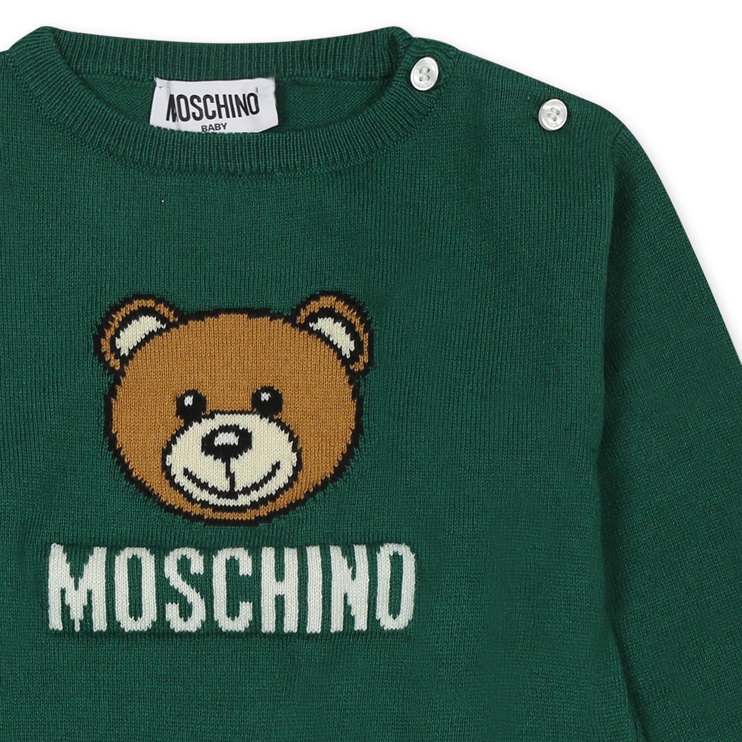 Moschino Green Sweater For Babykids With Teddy Bears In Green