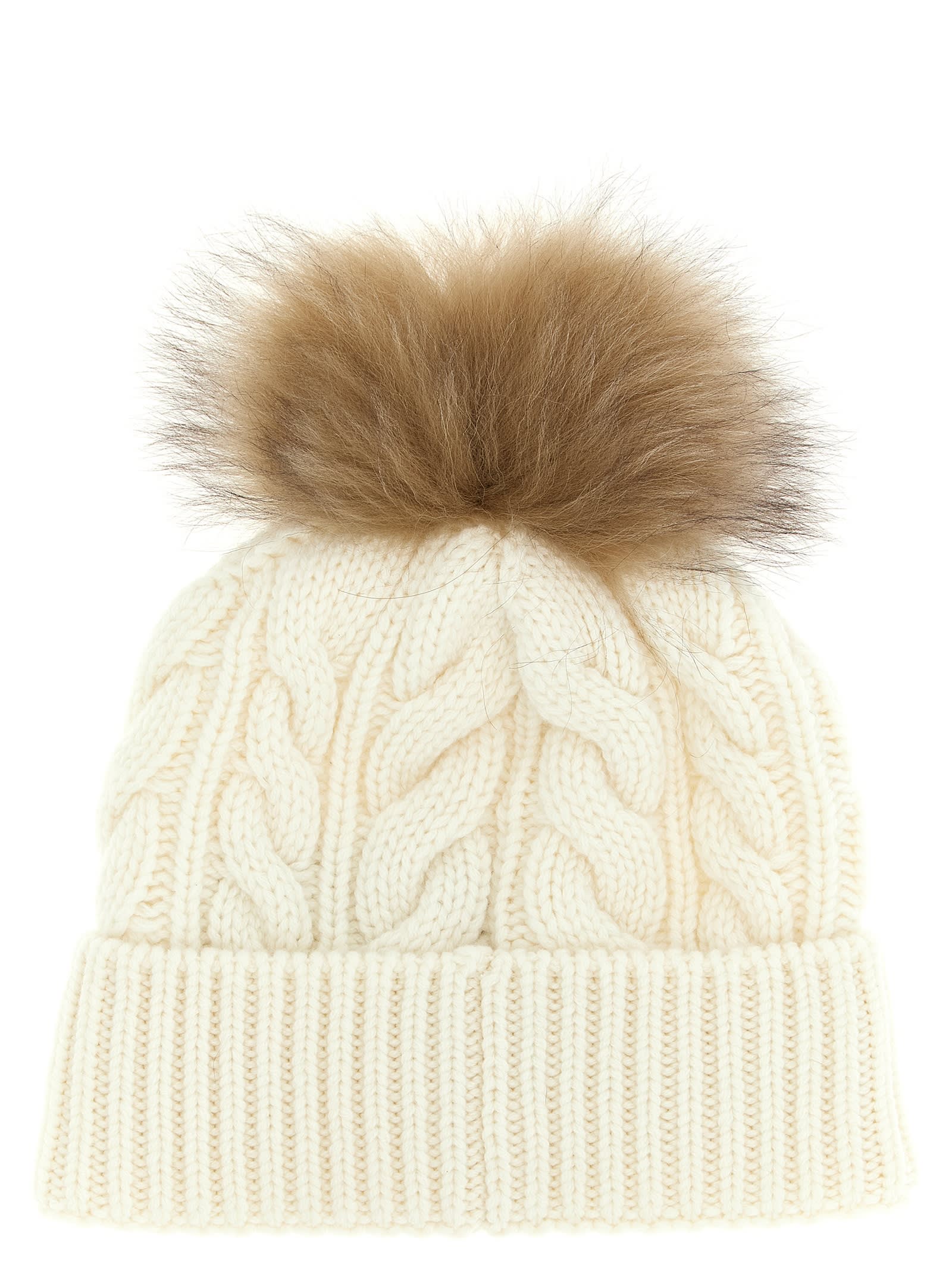 Moncler Braided Cap Featuring Pom-pom Detail In White