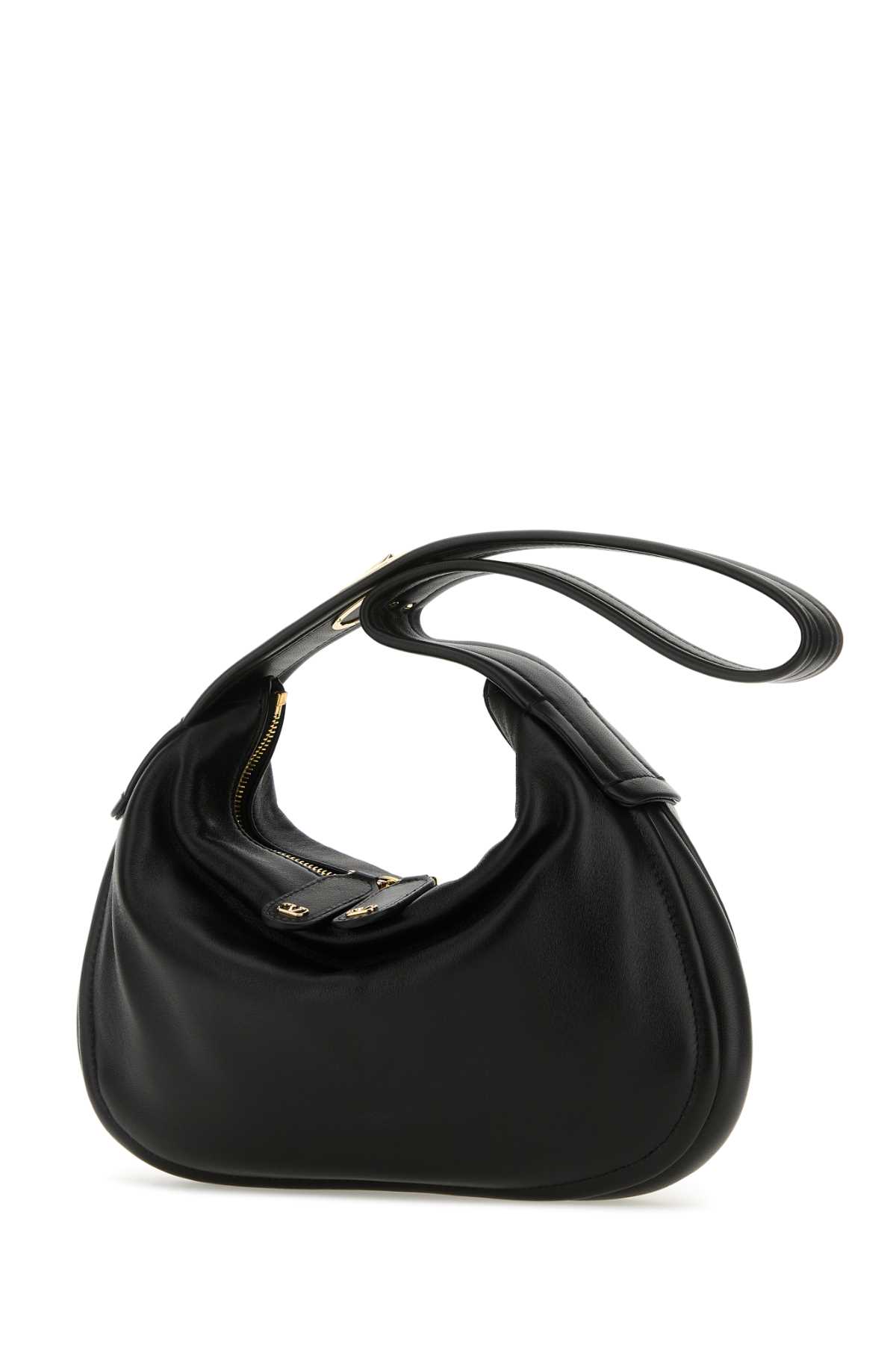 Shop Valentino Black Nappa Leather Small Go-hobo Shoulder Bag In Nero