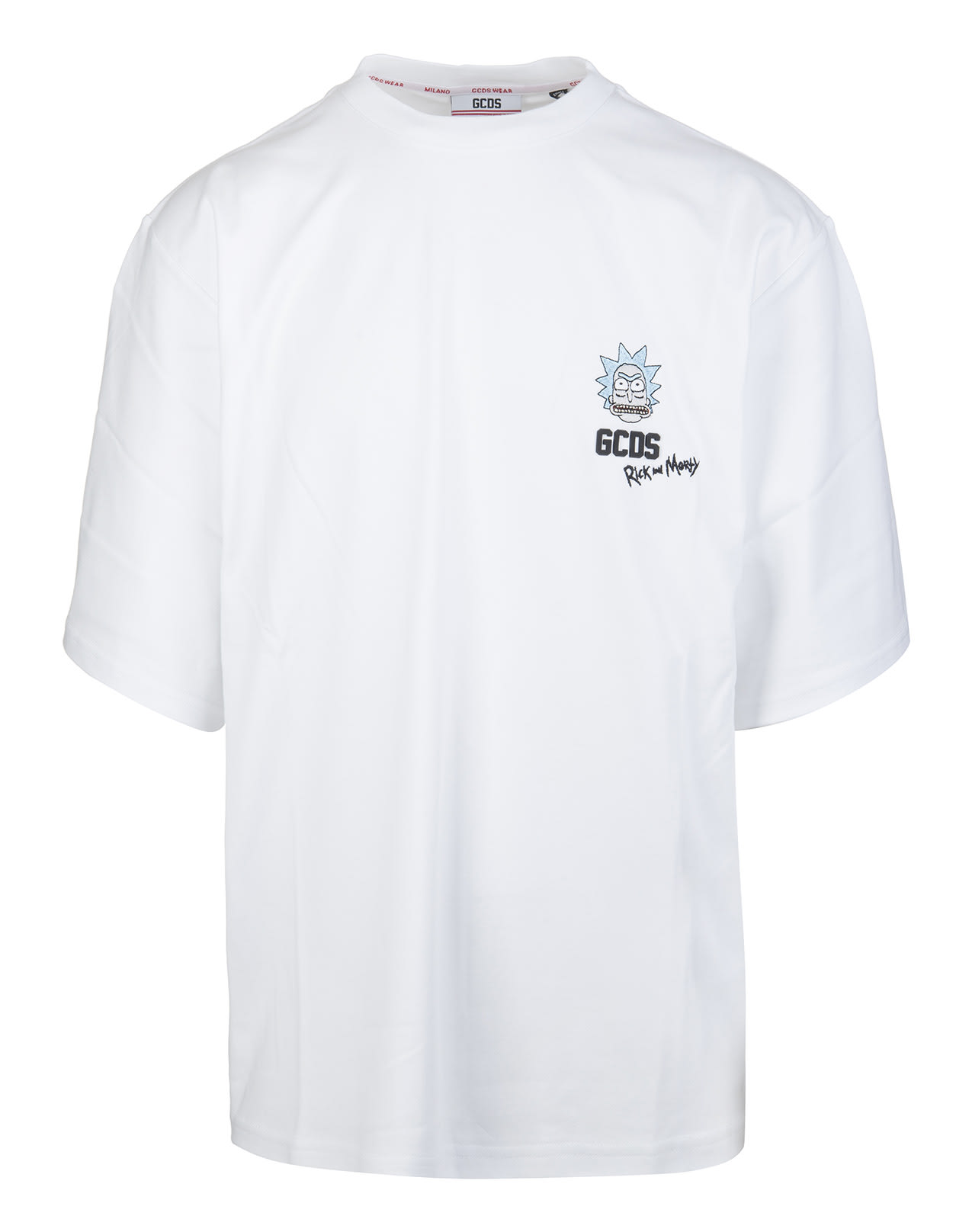 GCDS White Soft Fit Man T-shirt With Logo And Rick And Morty Embroidery