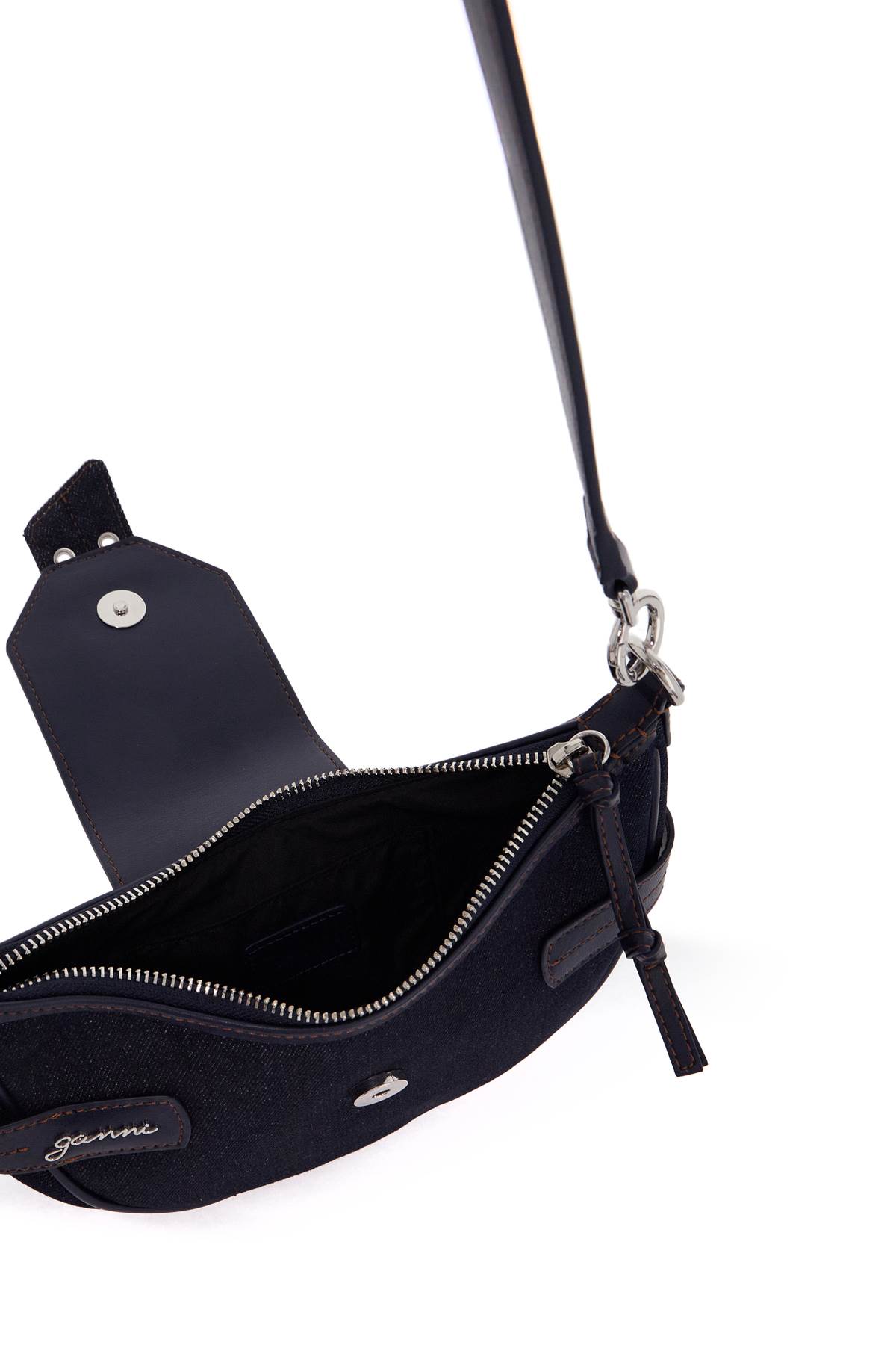 Ganni Denim Small Bucky Crossbody Bag In Dark Navy (blue)
