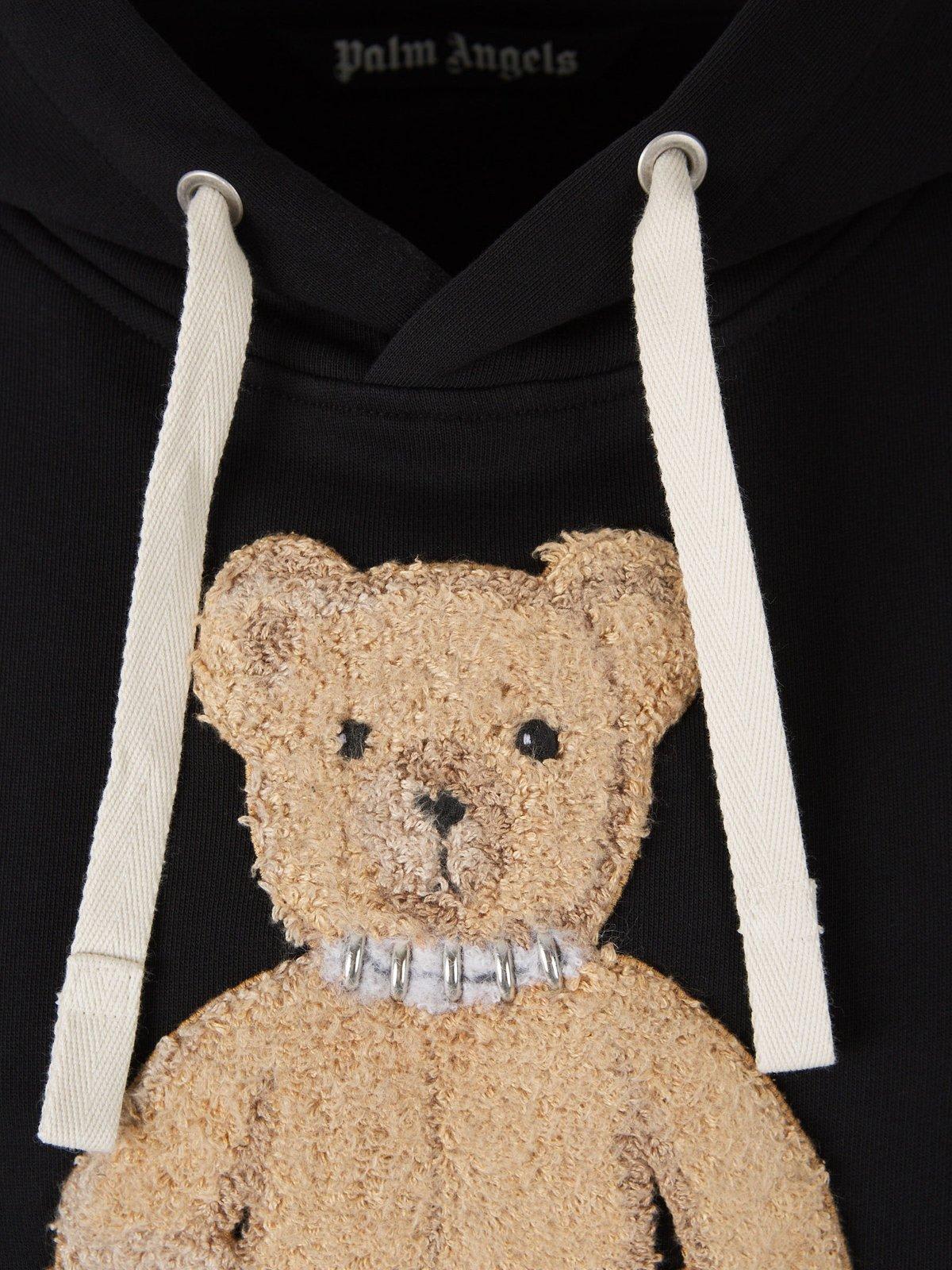 Shop Palm Angels Bear In Mind Drawstring Hoodie In Black Brown