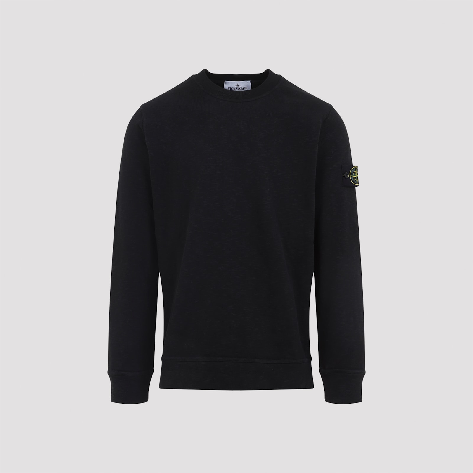 Stone Island Organic Cotton Crew Neck Long Sleeve Top In Black