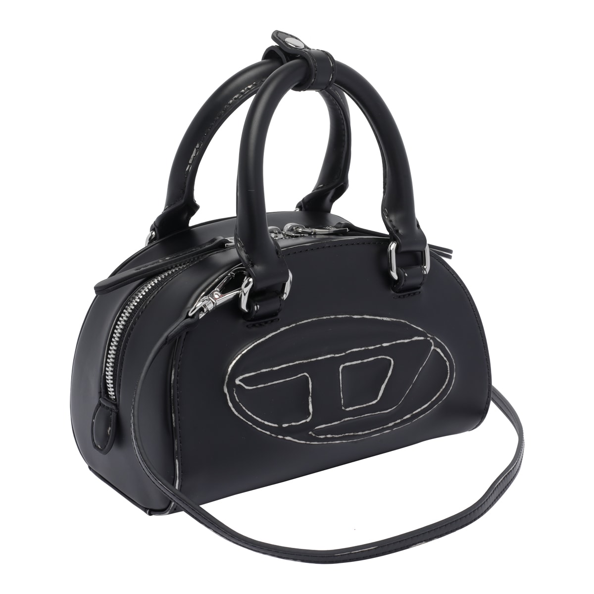 Diesel Women Black 1dr Dome Crossbody Mini Bowling Bag In Black