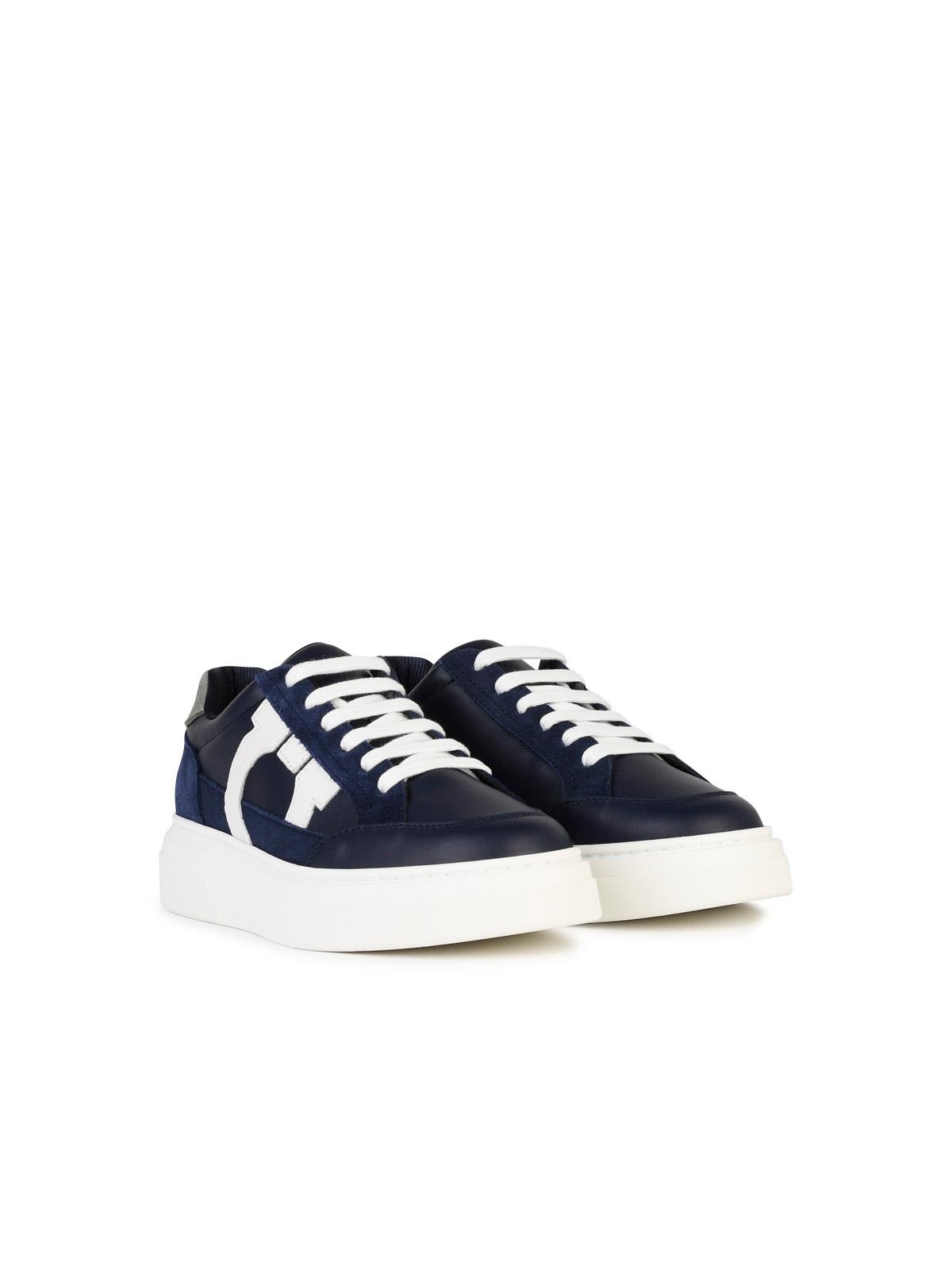 Ferragamo Low Top Sneaker With Gancini Outline In Blue