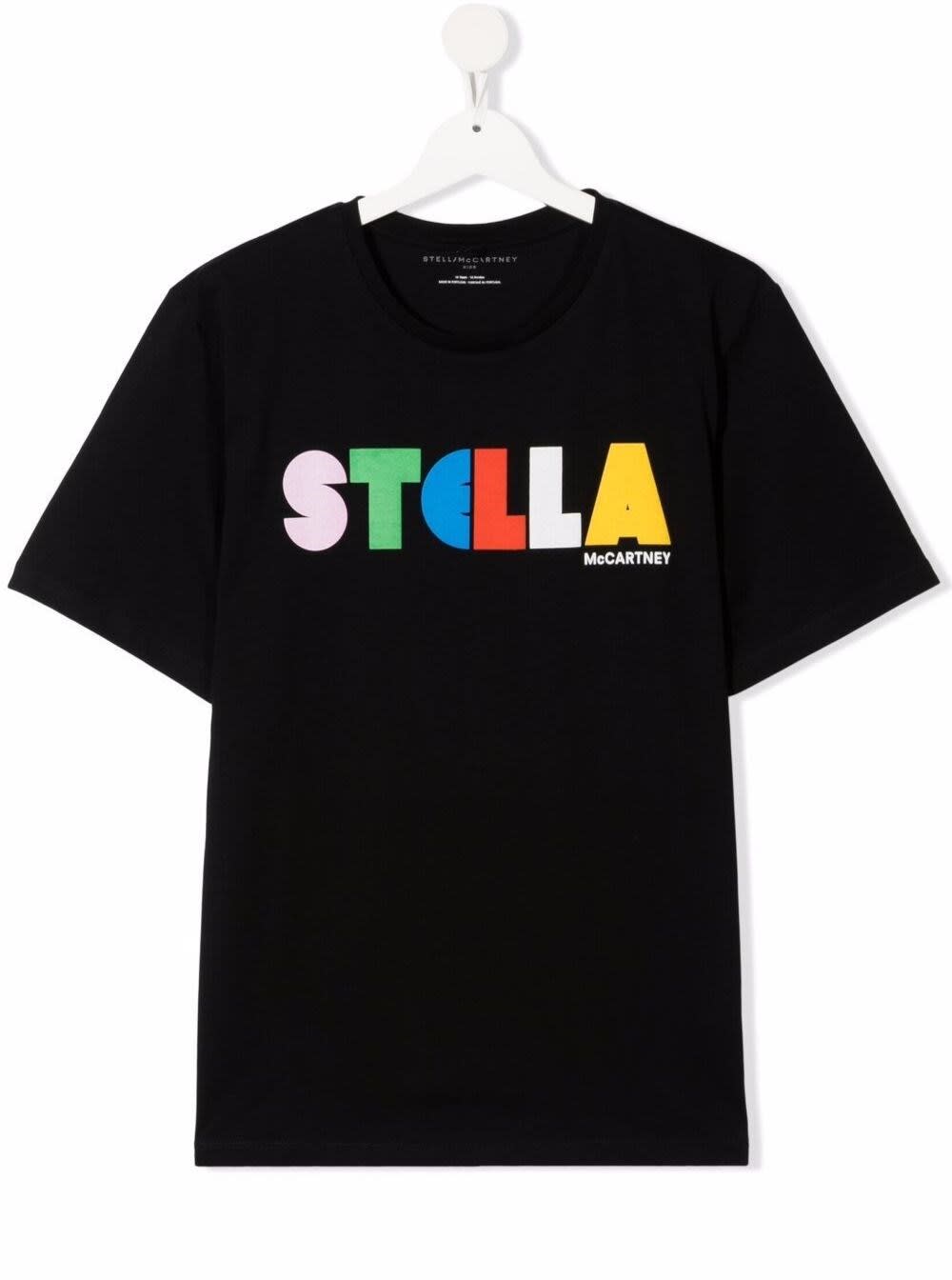 Stella McCartney Kids Black Cotton T-shirt With Logo Print